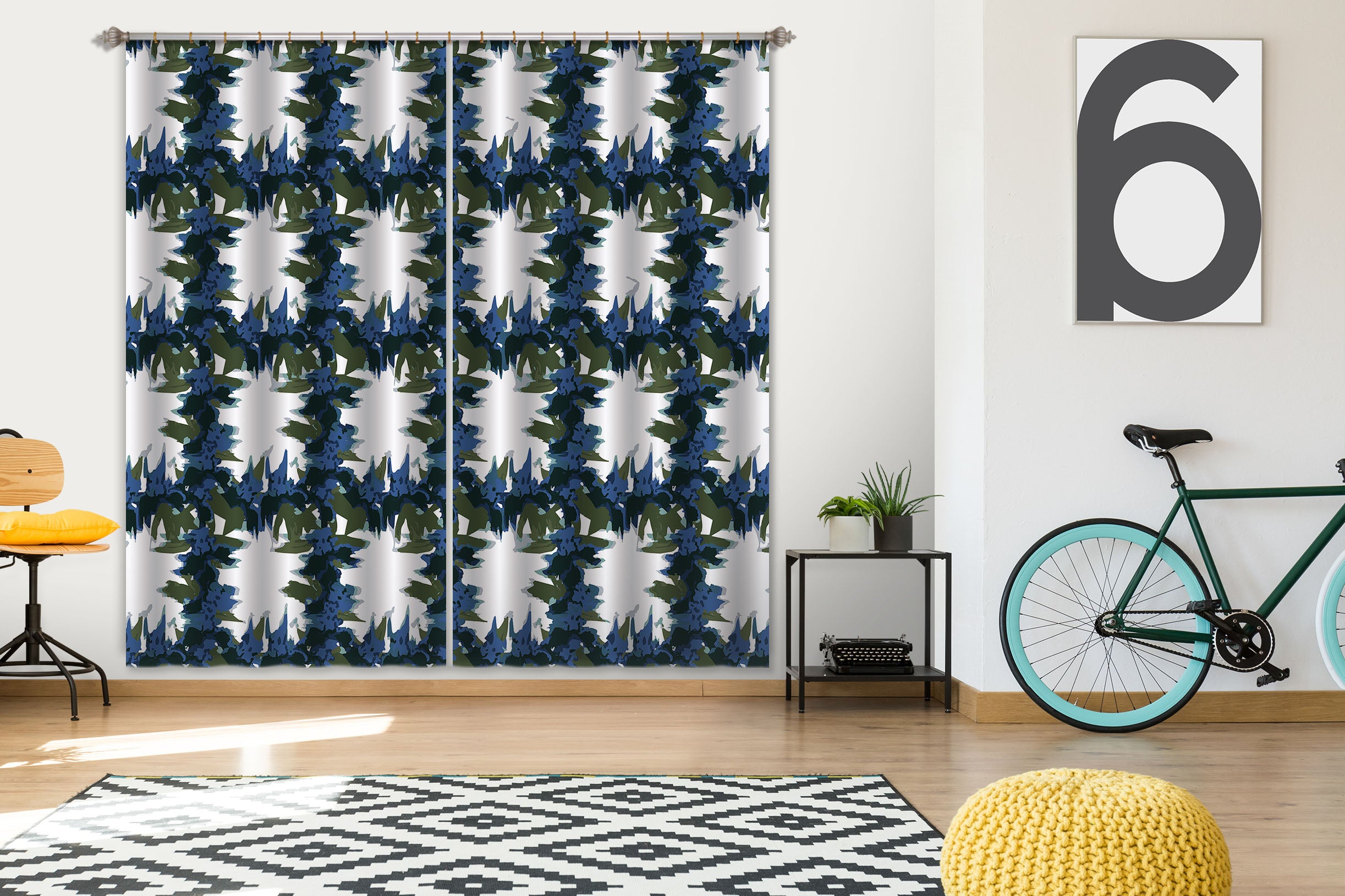 3D Blue Flower Rattan Lattice 11172 Kashmira Jayaprakash Curtain Curtains Drapes