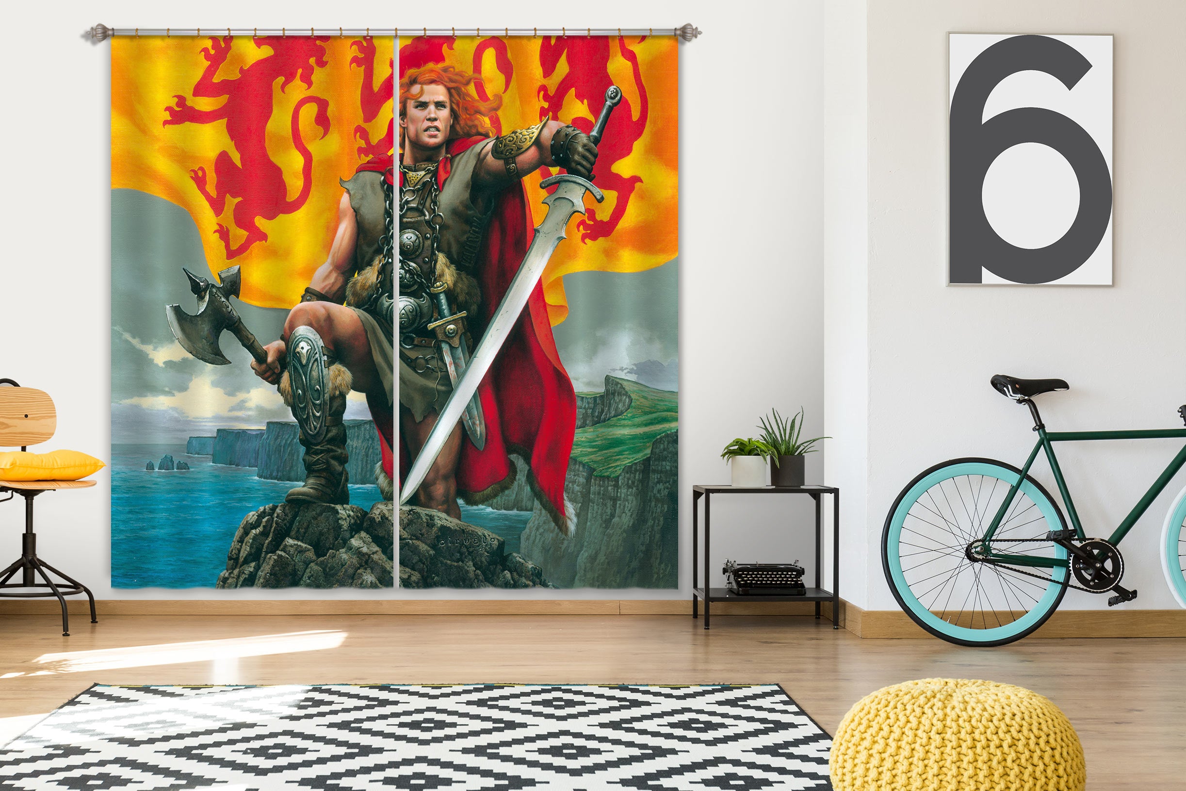 3D Soldier With Sword Flag 7177 Ciruelo Curtain Curtains Drapes