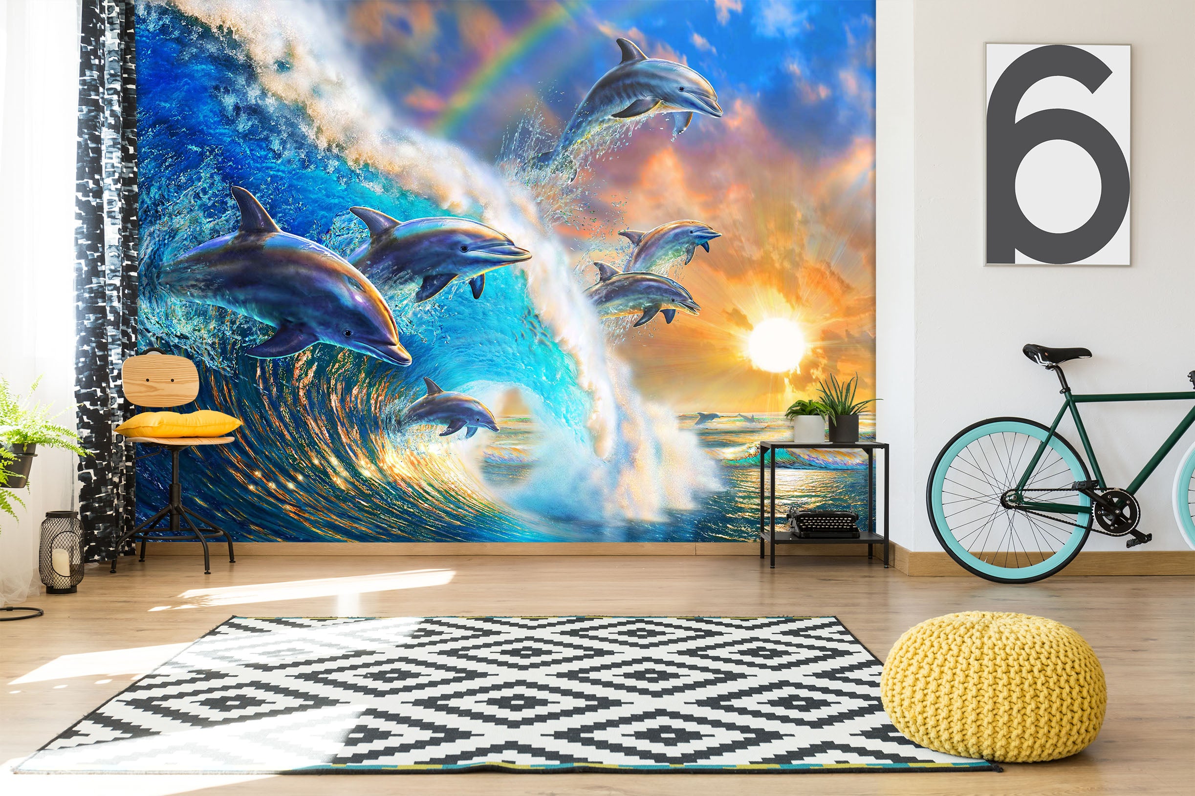 3D Dolphin Wave 1416 Adrian Chesterman Wall Mural Wall Murals