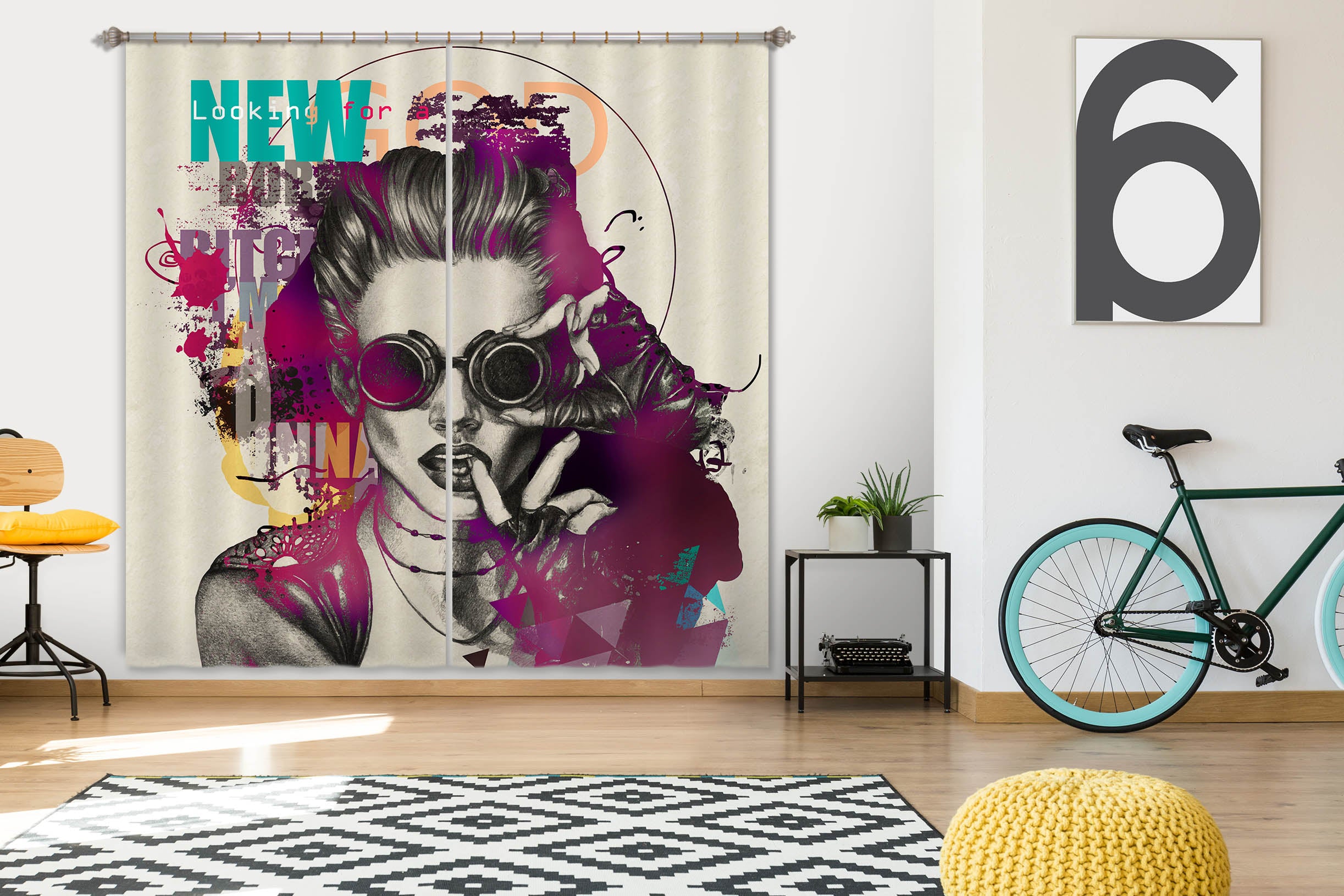3D Cool Girl 774 Curtains Drapes