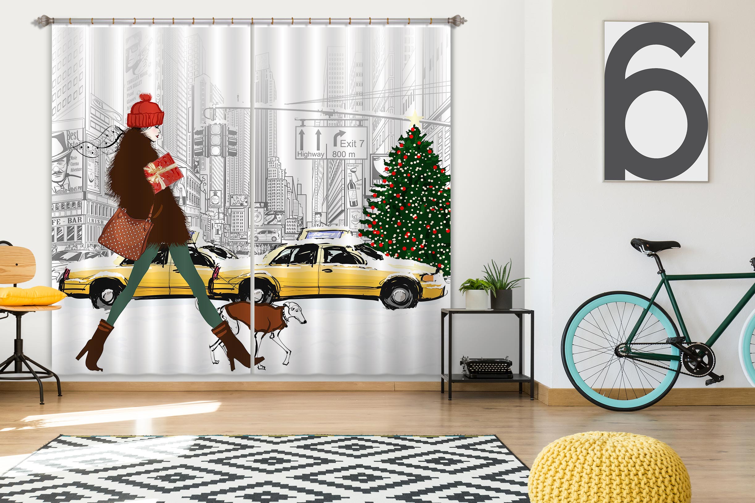 3D Taxi Puppy 043 Curtains Drapes