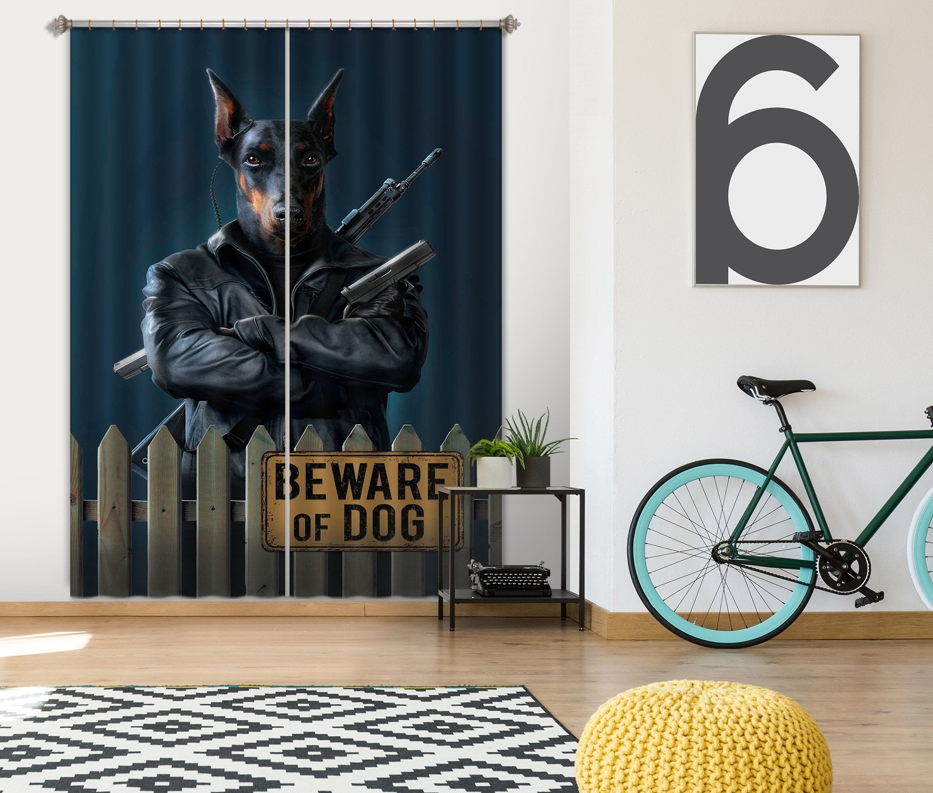 3D Beware Of Dog 010 Vincent Hie Curtain Curtains Drapes Wallpaper AJ Wallpaper 