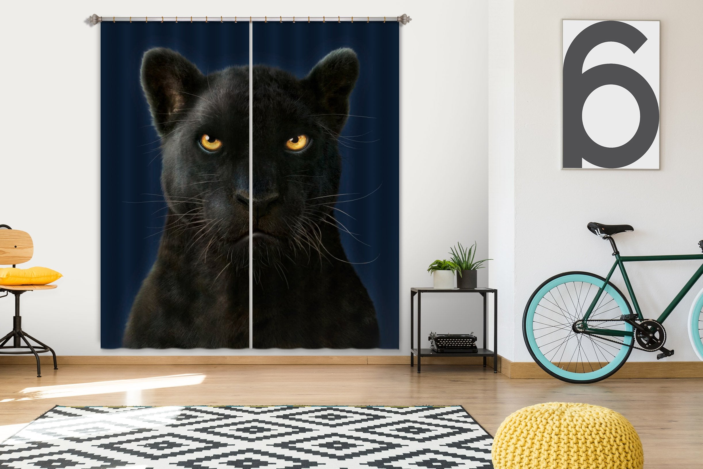 3D Black Panther Portrait 012 Vincent Hie Curtain Curtains Drapes Wallpaper AJ Wallpaper 