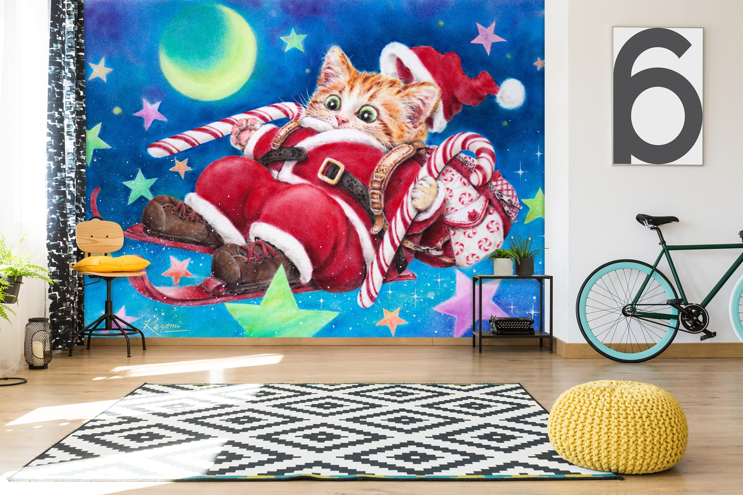 3D Christmas Cat Moon 5432 Kayomi Harai Wall Mural Wall Murals