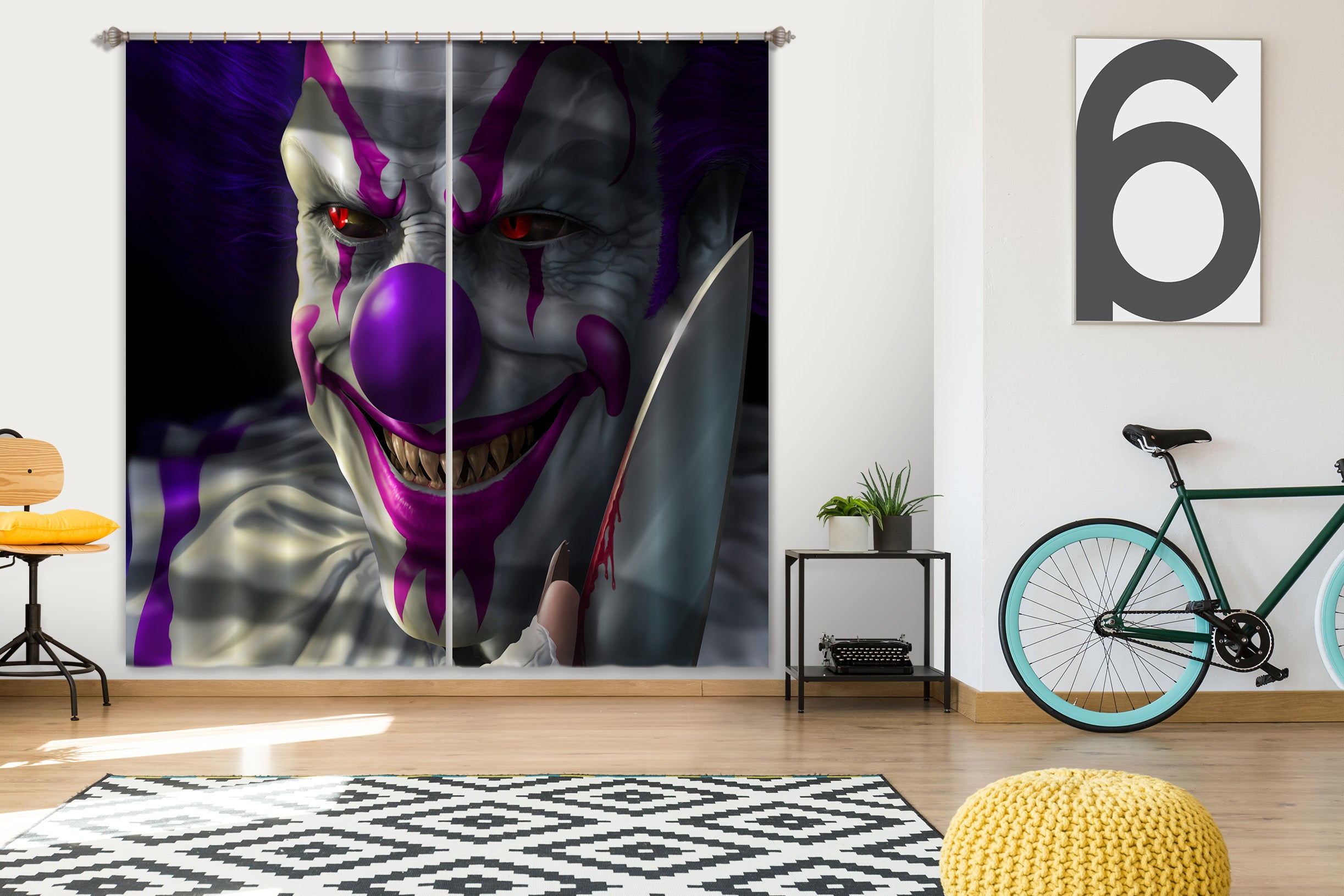 3D Clown 5078 Tom Wood Curtain Curtains Drapes