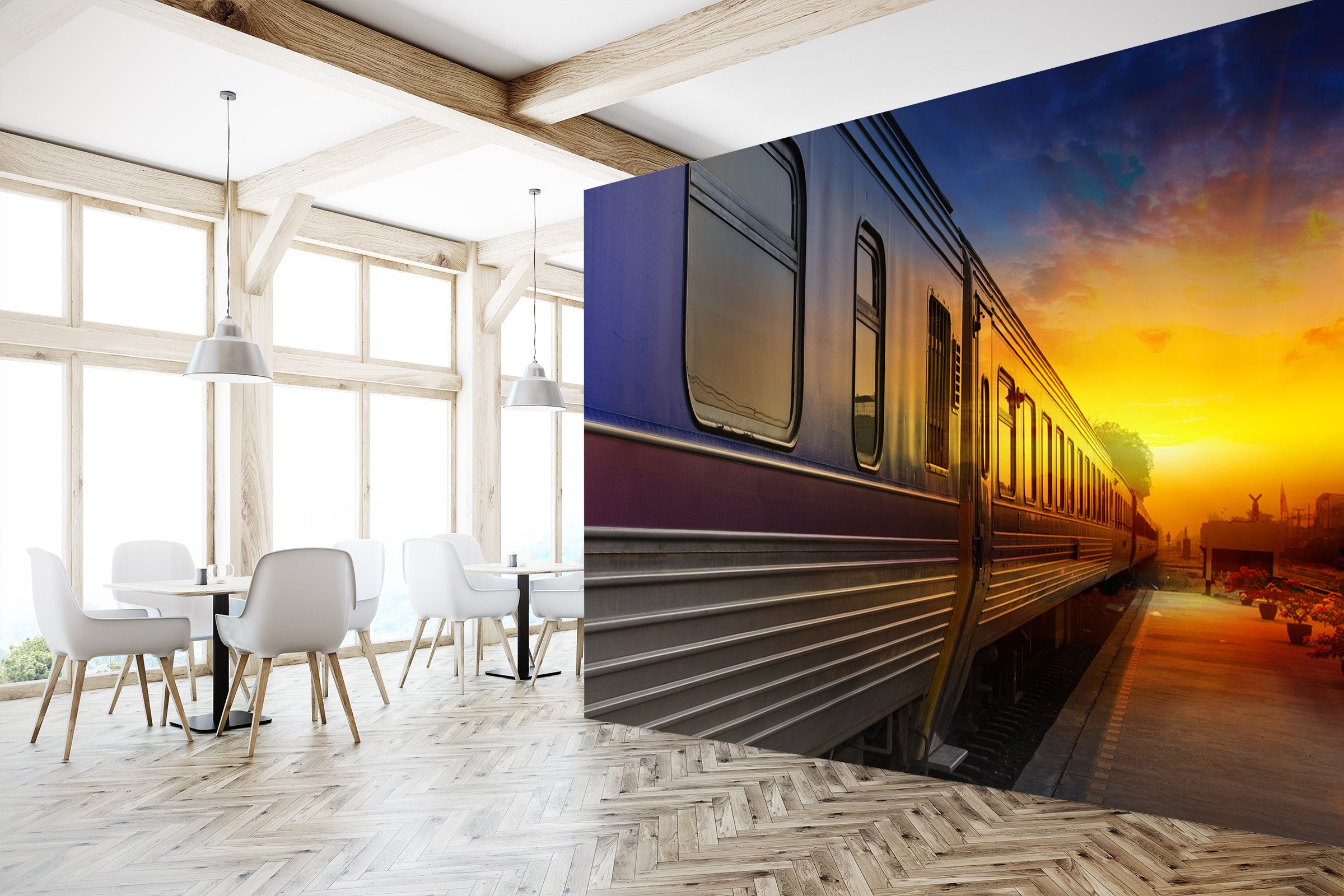 3D Sunset Train 151 Vehicle Wall Murals