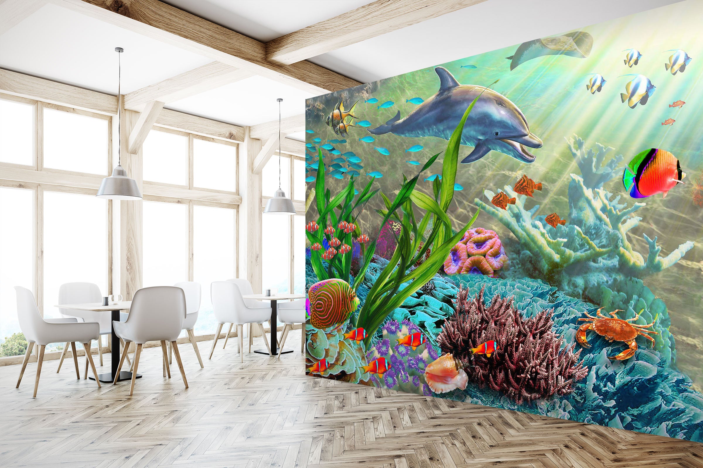 3D Happy Dolphin 1412 Adrian Chesterman Wall Mural Wall Murals
