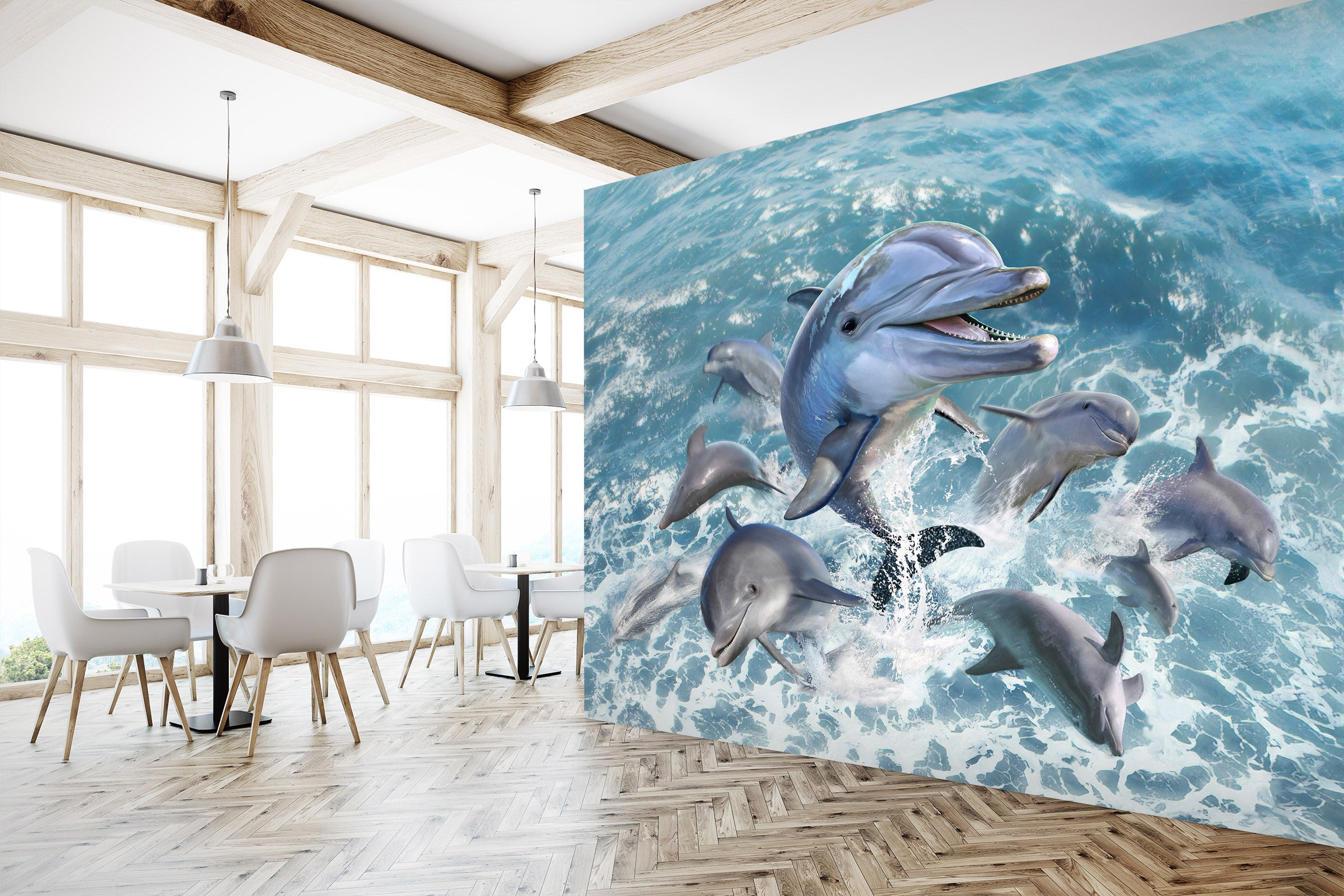 3D Dolphin Jump 104 Jerry LoFaro Wall Mural Wall Murals