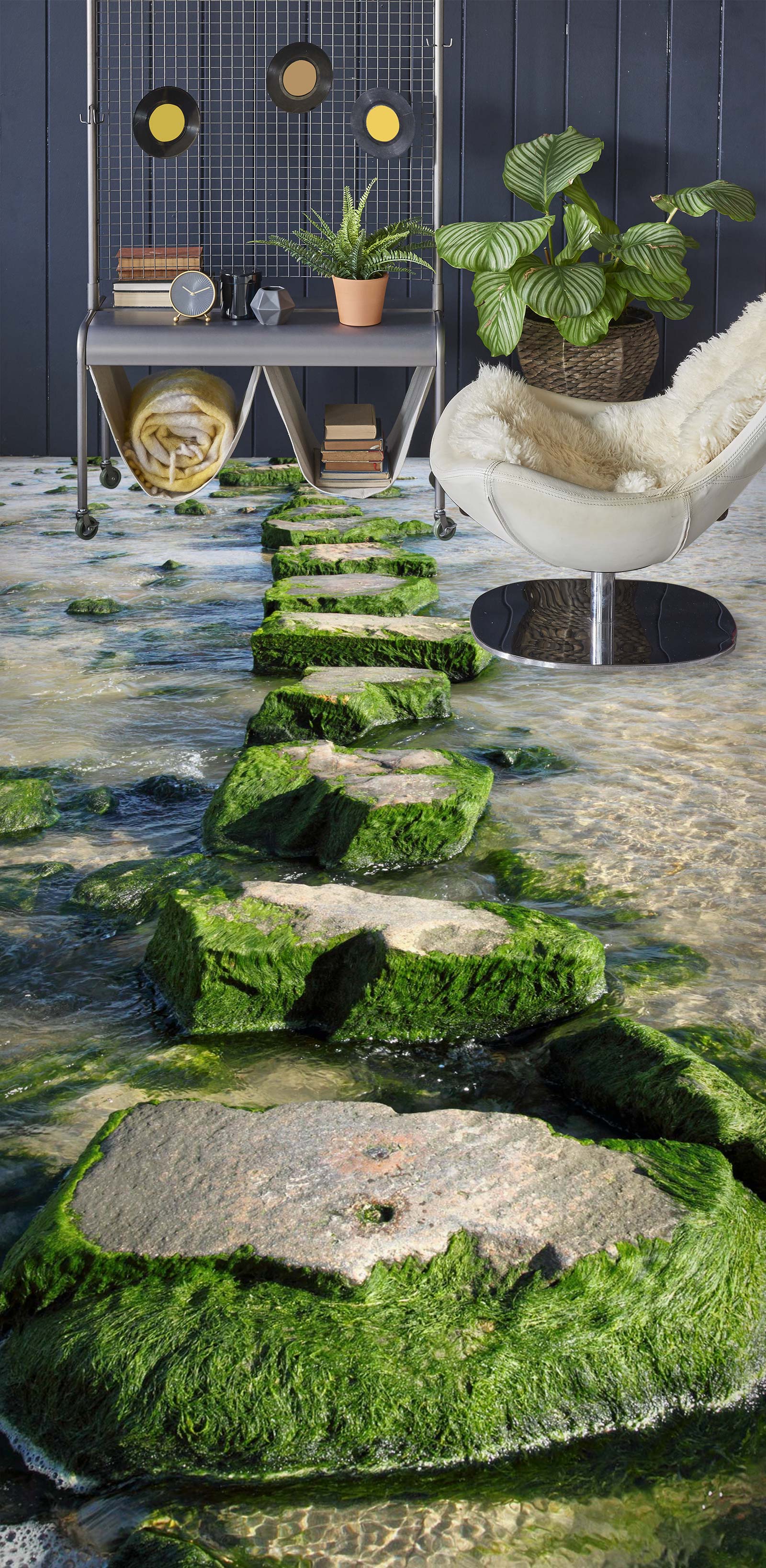 3D Moss Stone Road 1089 Floor Mural