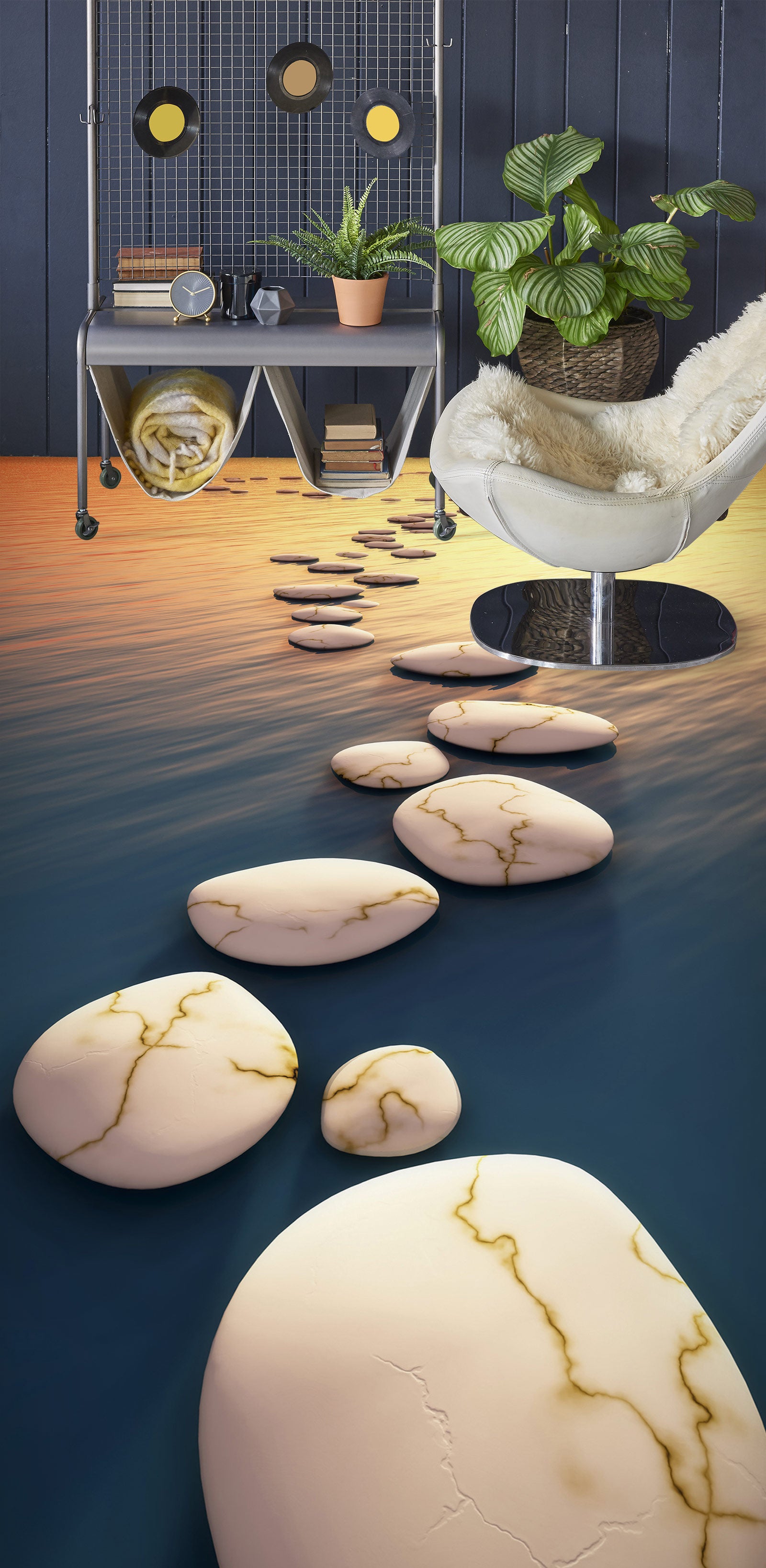 3D White Cobblestone Road 1093 Floor Mural