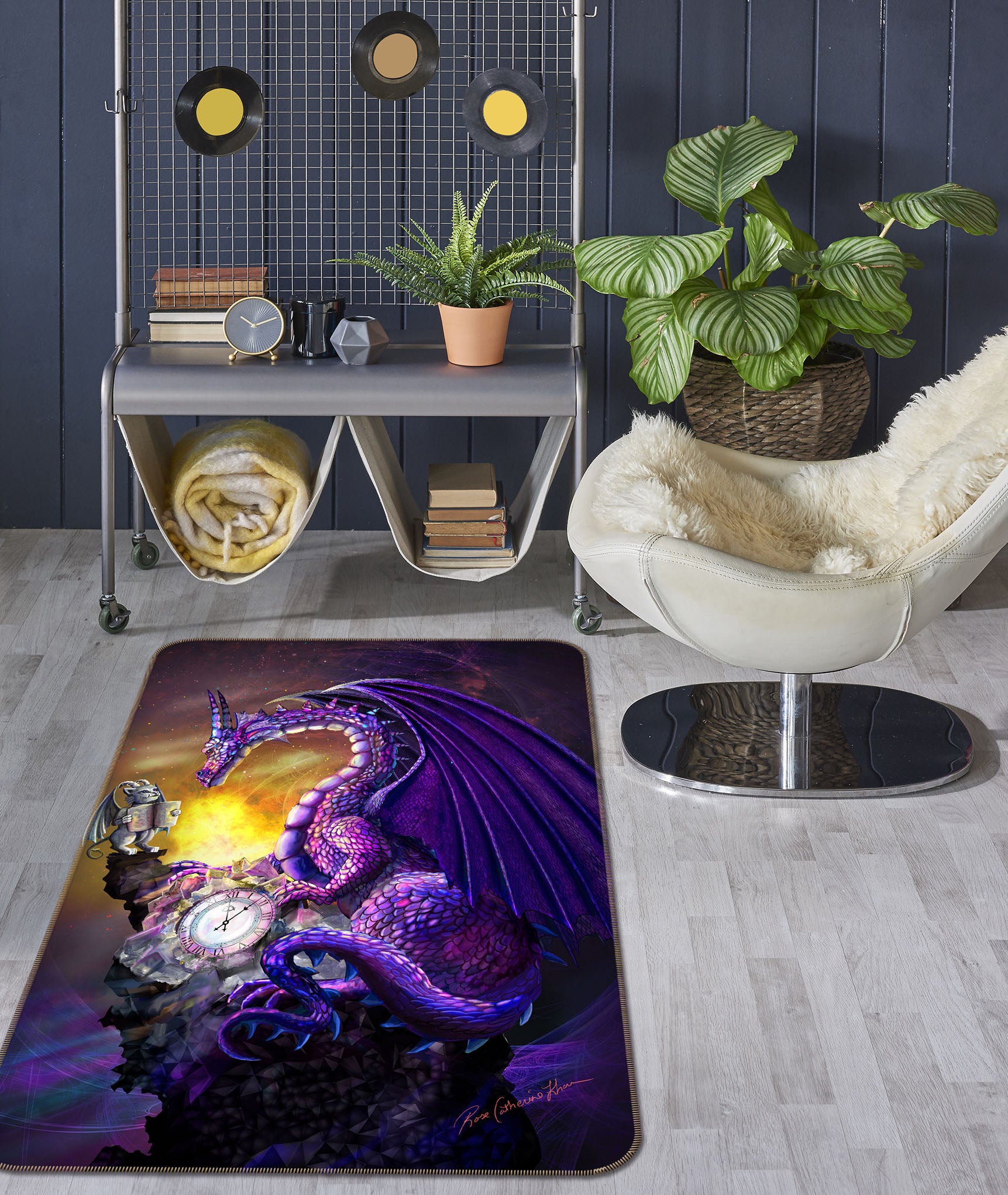 3D Clock Dragon 3035 Rose Catherine Khan Rug Non Slip Rug Mat