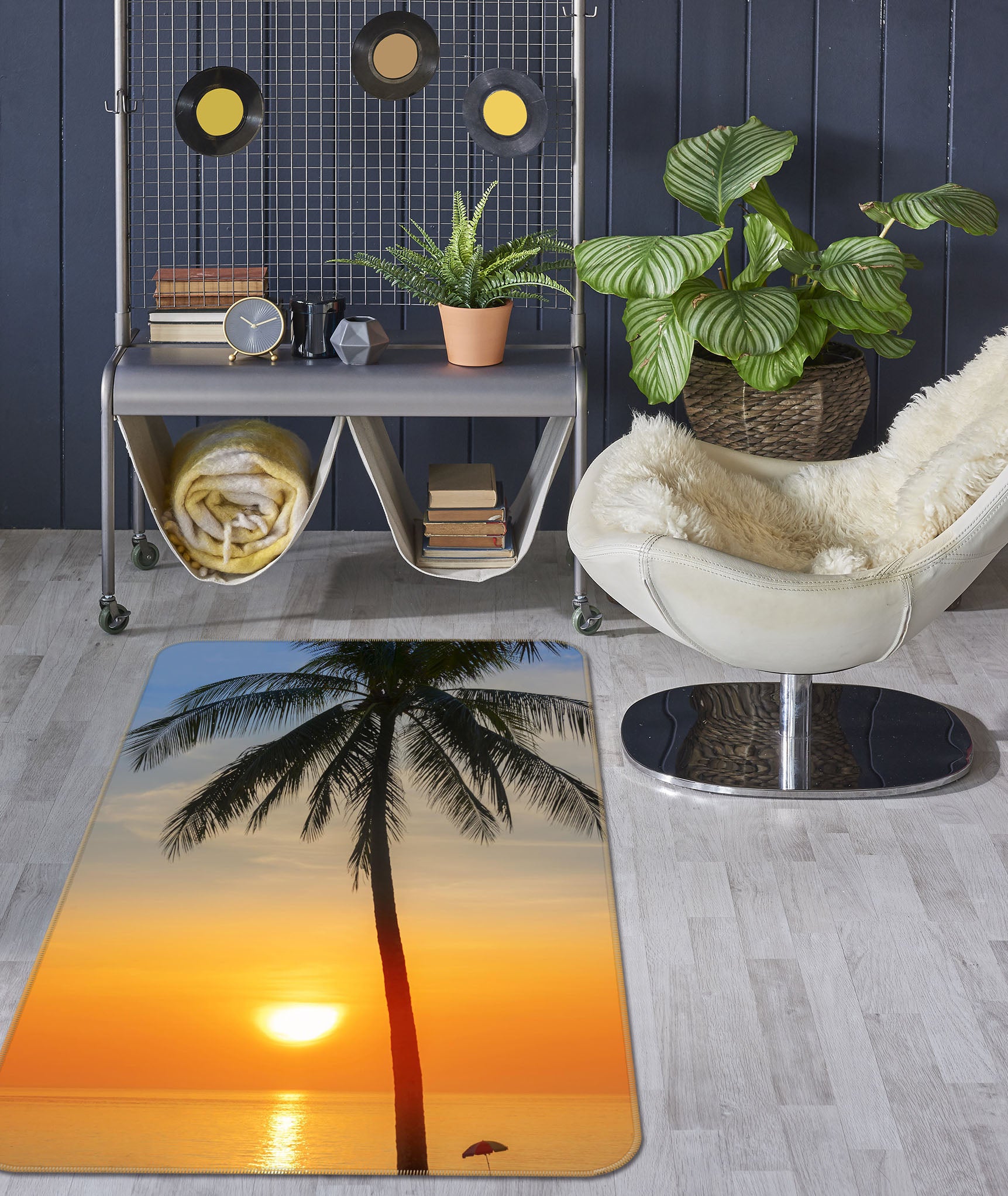 3D Sunset Coconut Tree 1192 Marco Carmassi Rug Non Slip Rug Mat
