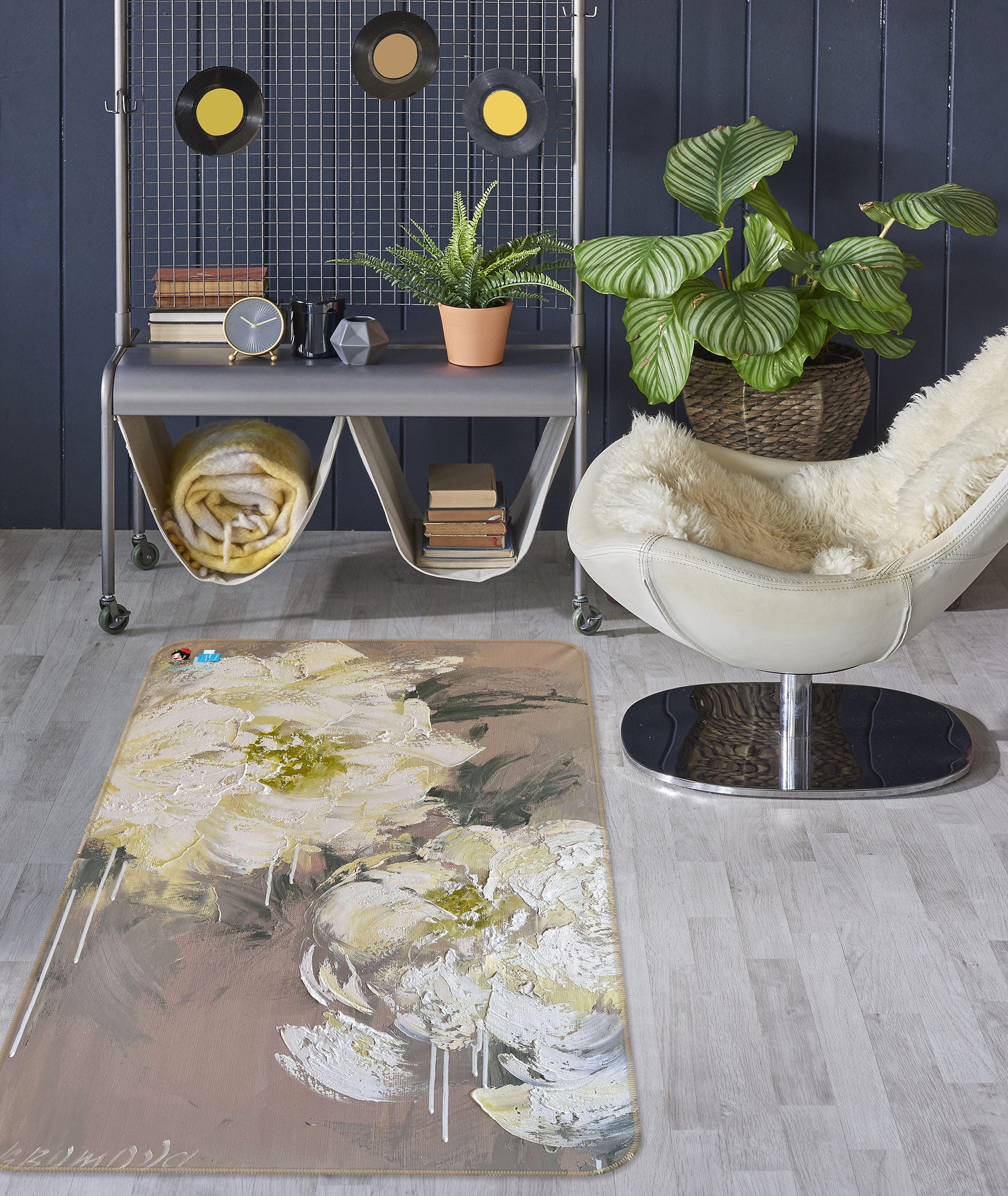 3D White Flower 1169 Skromova Marina Rug Non Slip Rug Mat