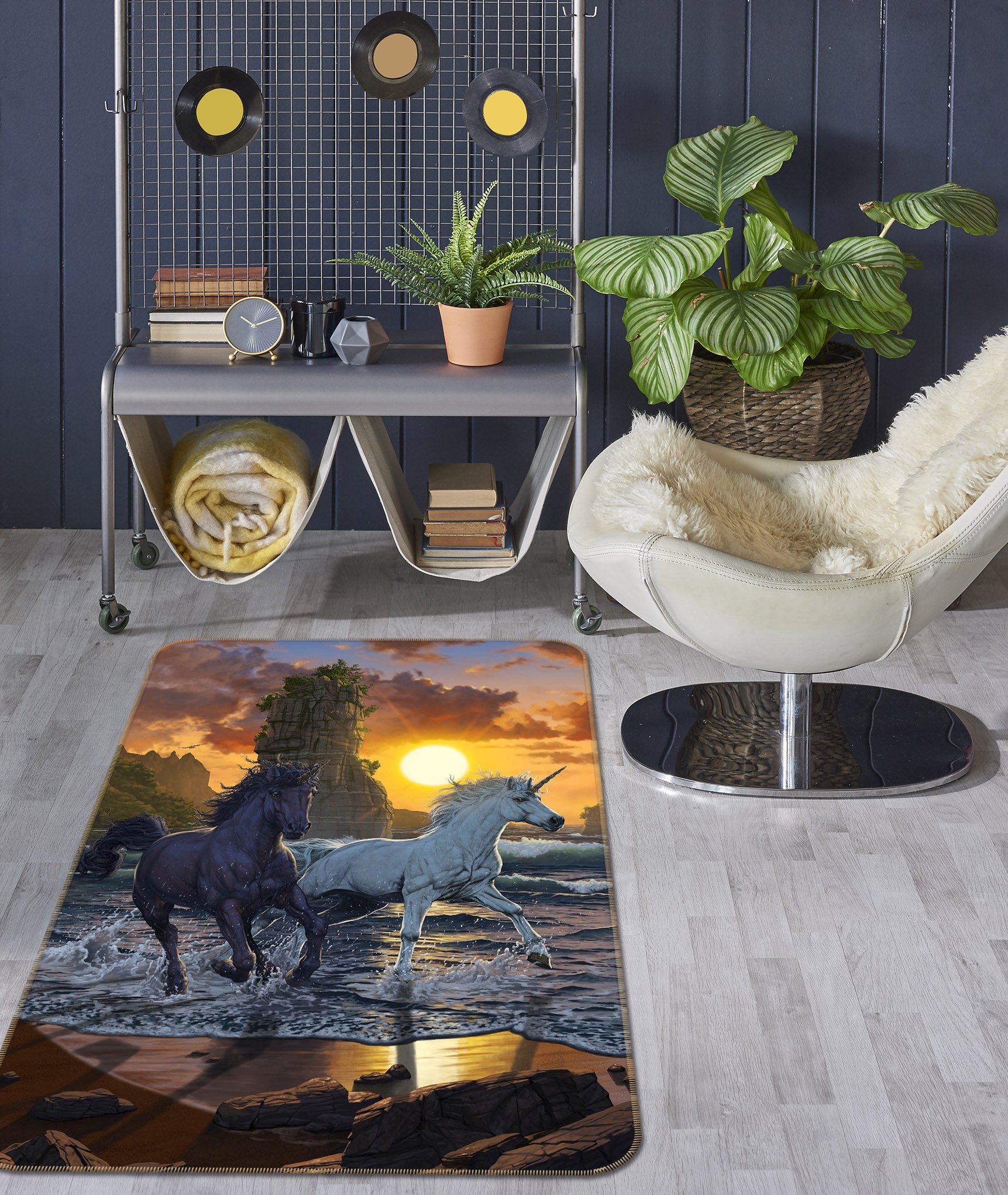 3D Unicorns In Sunset 1082 Vincent Hie Rug Non Slip Rug Mat