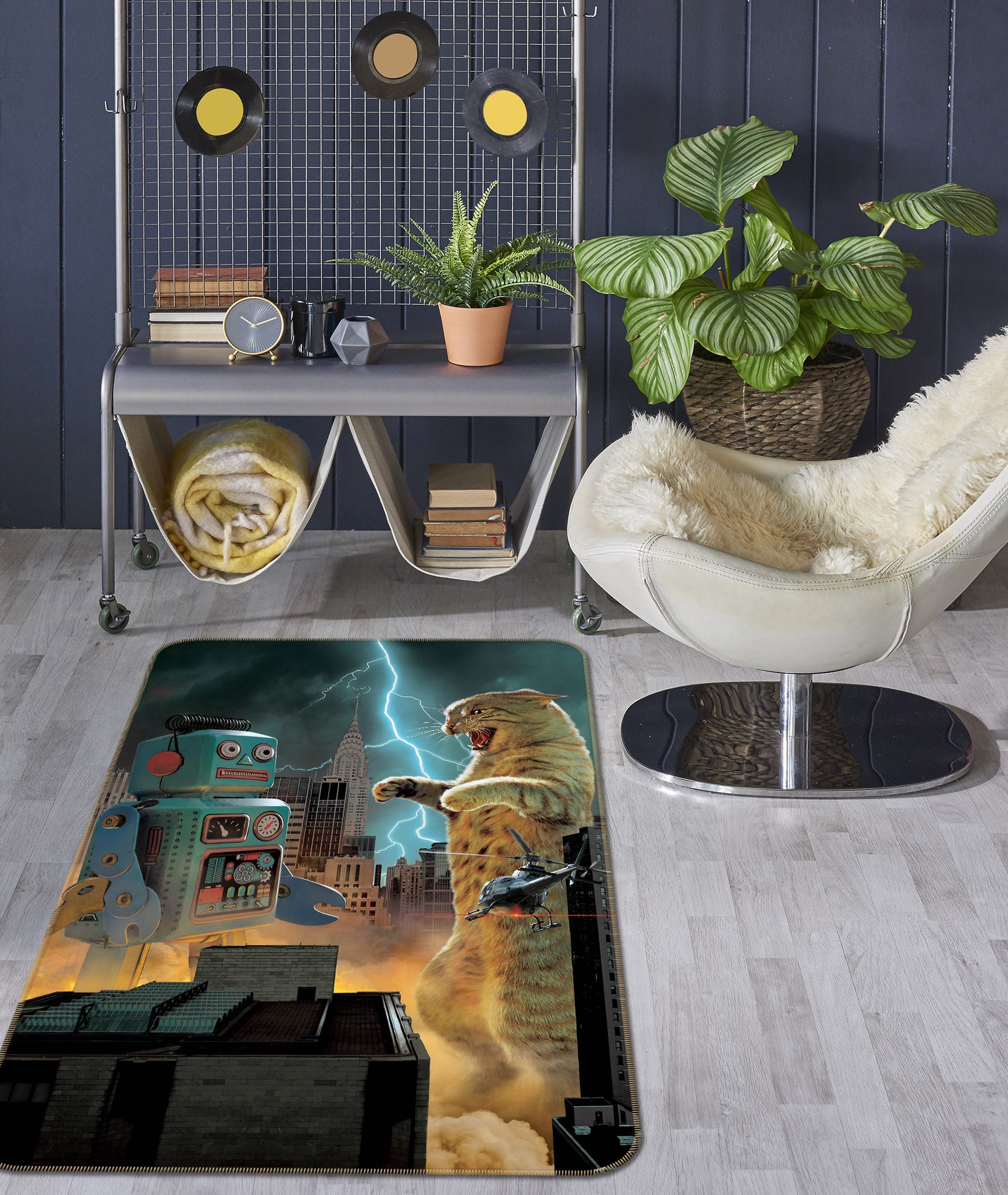 3D Catzilla Vs Robot Def 1019 Vincent Hie Rug Non Slip Rug Mat
