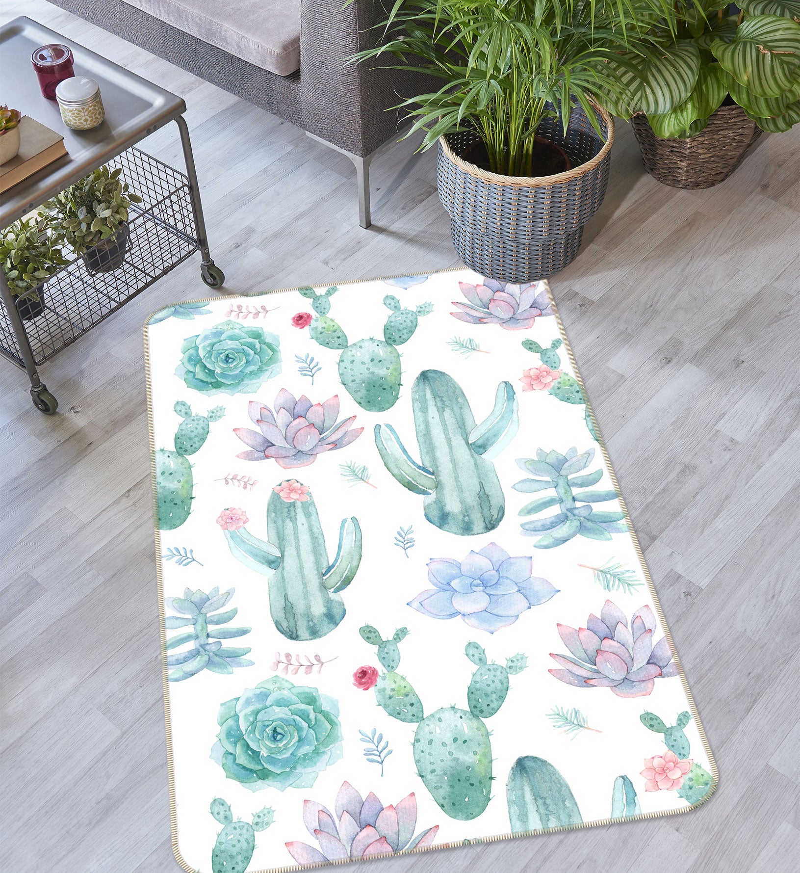 3D Cactus Succulents 163 Uta Naumann Rug Non Slip Rug Mat