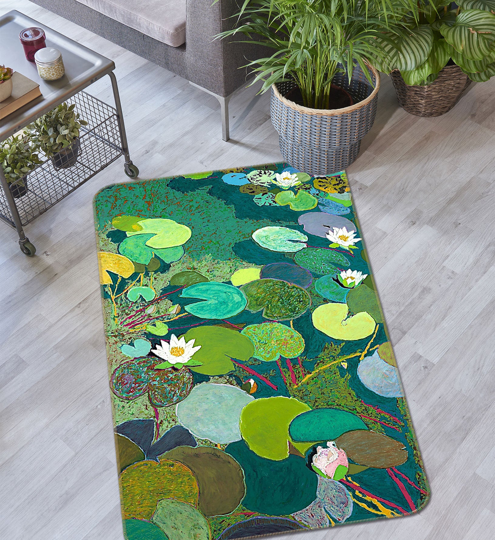 3D Green Lotus Pond 3012 Allan P. Friedlander Rug Non Slip Rug Mat