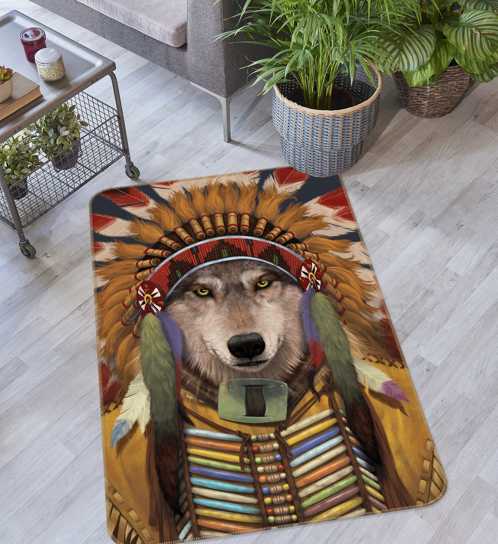 3D Wolf Spirit Chief 1089 Vincent Hie Rug Non Slip Rug Mat