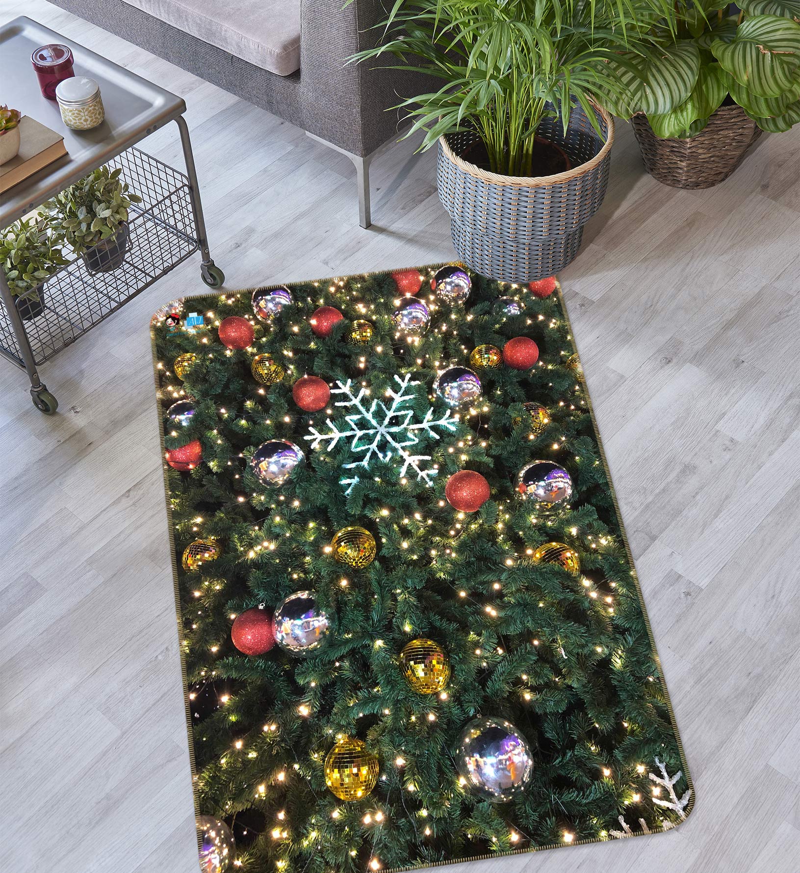 3D Tree Sphere Snowflake 56198 Christmas Non Slip Rug Mat Xmas