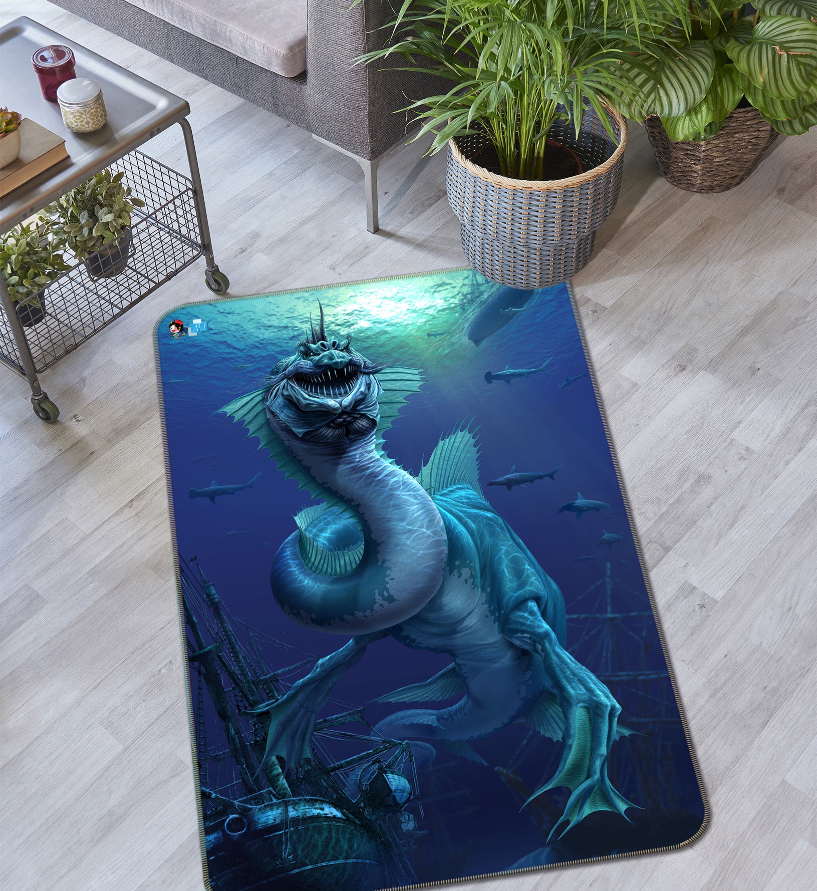 3D Under Sea Dragon 4130 Tom Wood Rug Non Slip Rug Mat