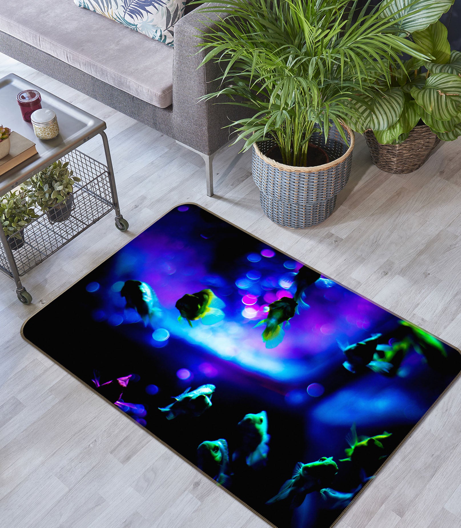 3D Blue Flowers 1001 Noirblanc777 Rug Non Slip Rug Mat