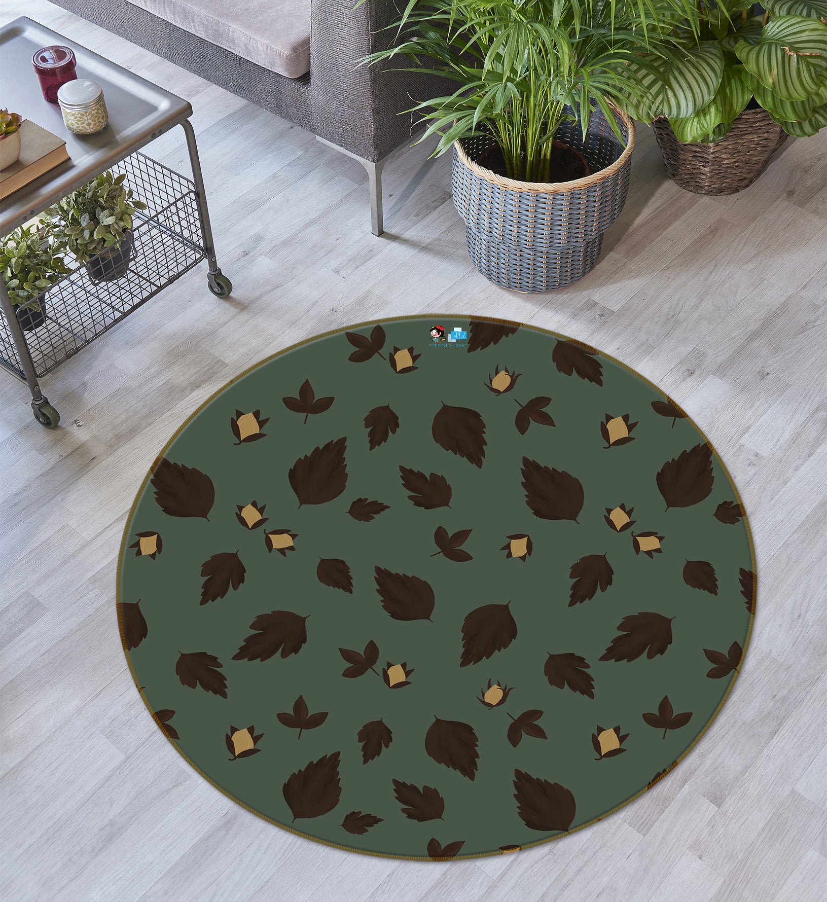 3D Leaves 9899 Kasumi Loffler Rug Round Non Slip Rug Mat
