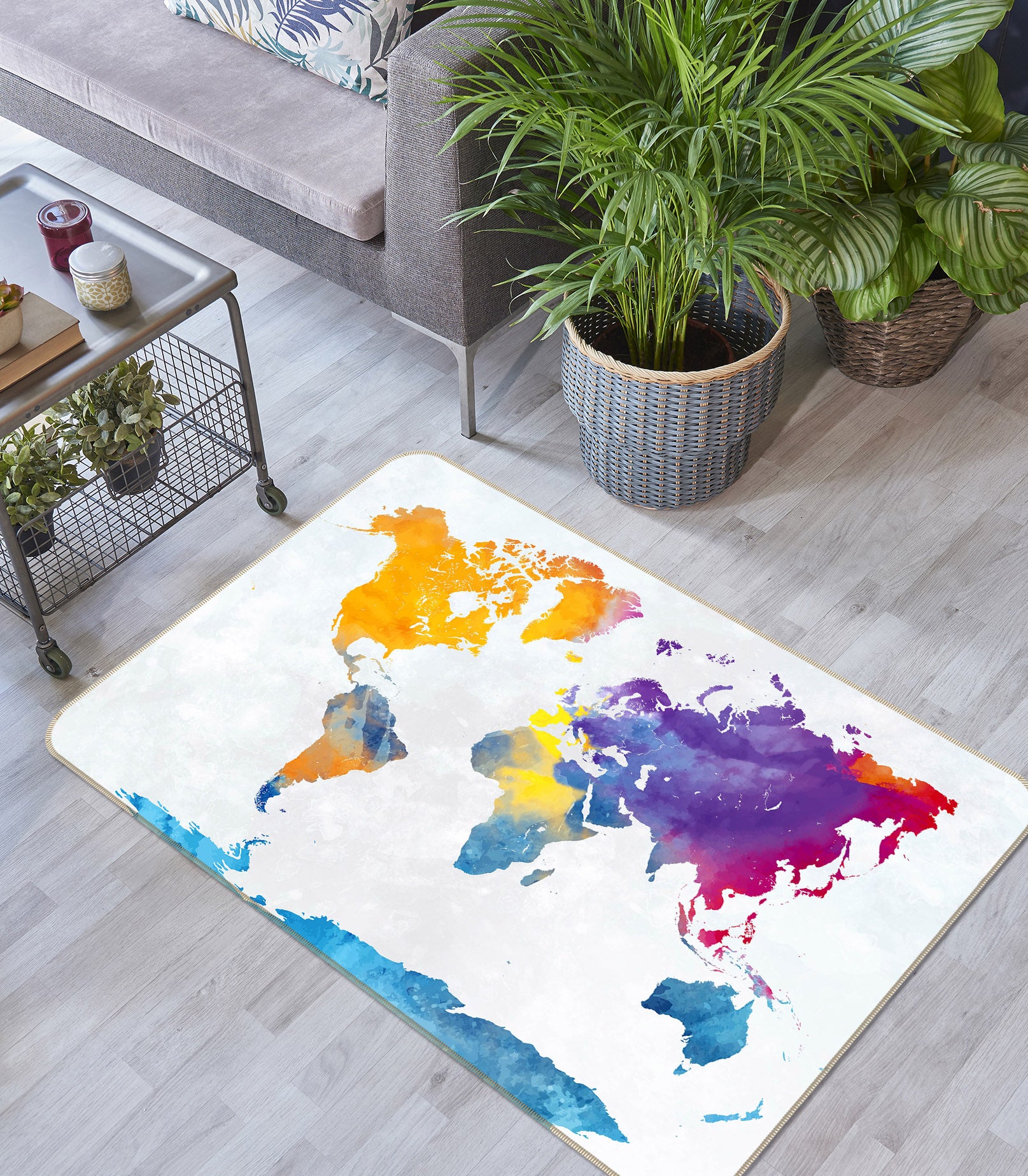 3D Color Painting 202 World Map Non Slip Rug Mat