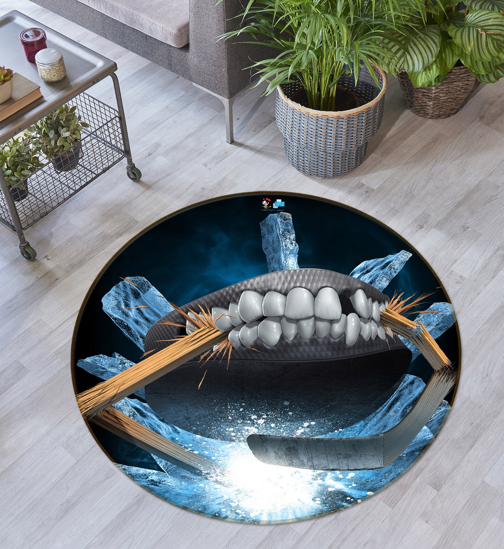 3D Teeth Wood 4158 Tom Wood Rug Round Non Slip Rug Mat