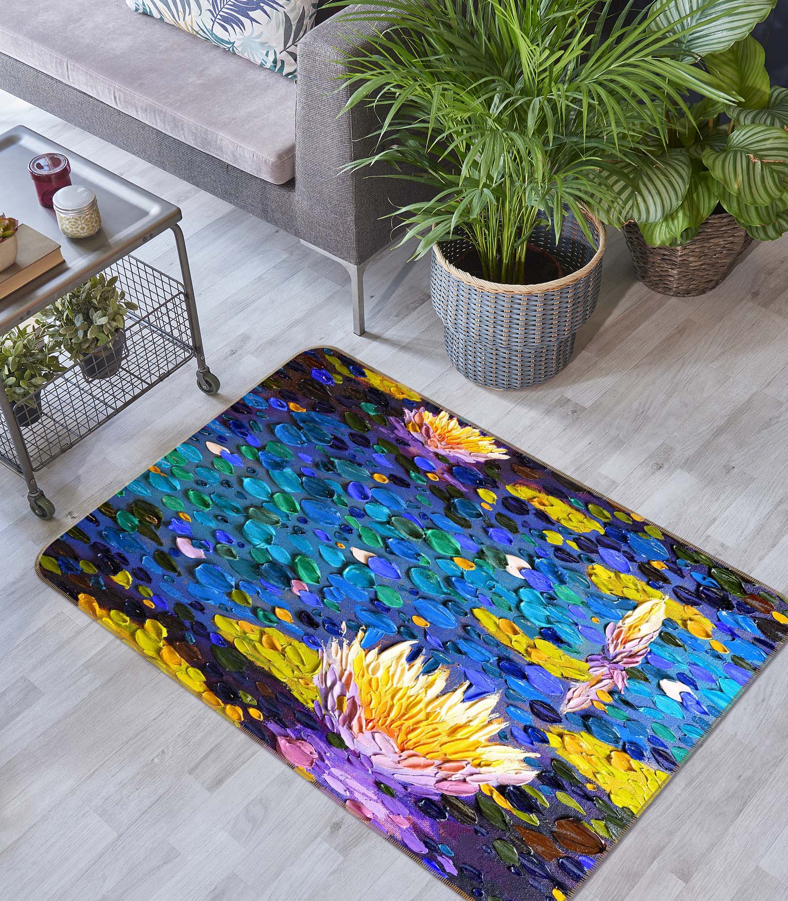 3D Lotus Light 1016 Dena Tollefson Rug Non Slip Rug Mat