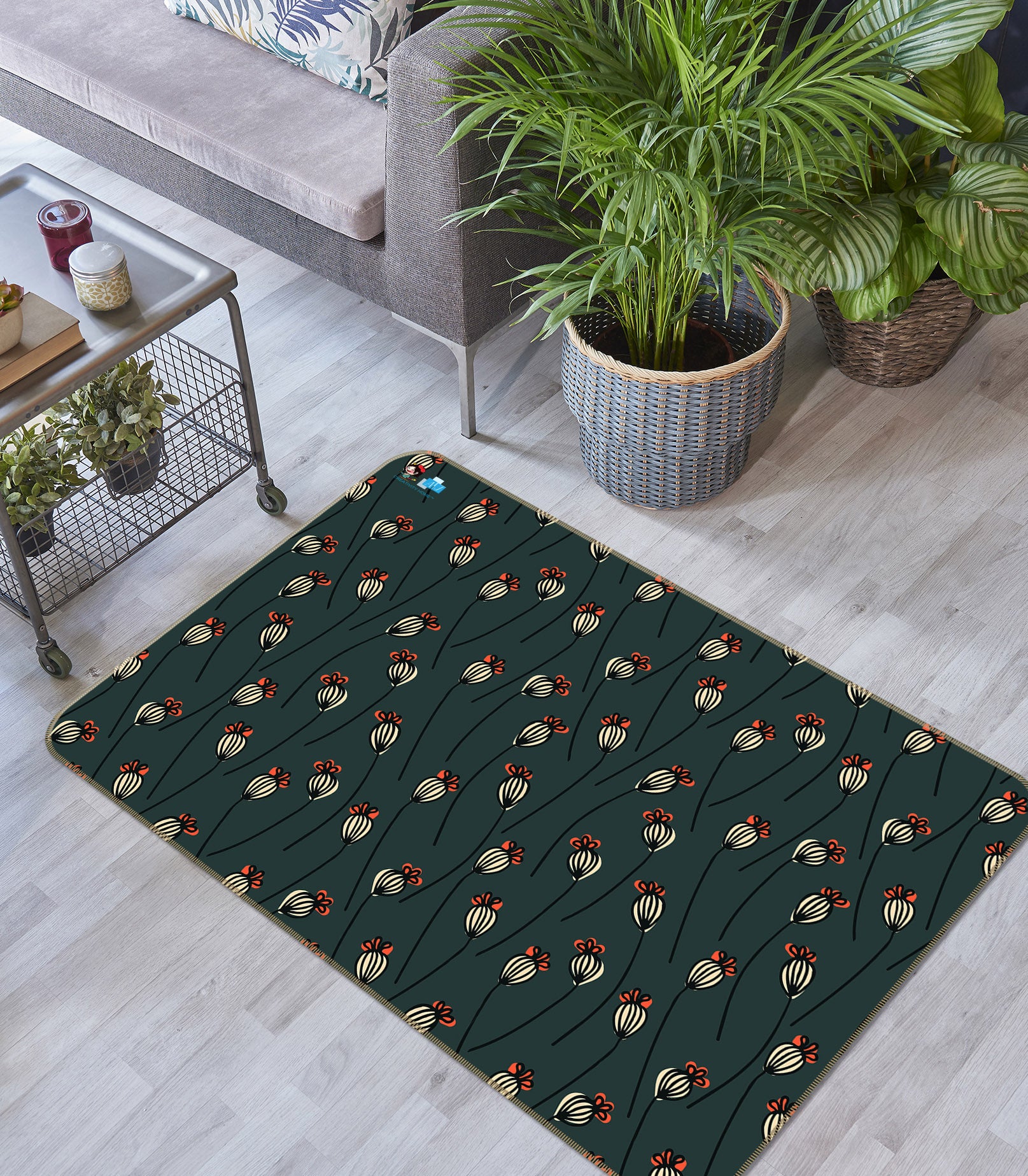 3D Flower Branch Pattern 107124 Kashmira Jayaprakash Rug Non Slip Rug Mat