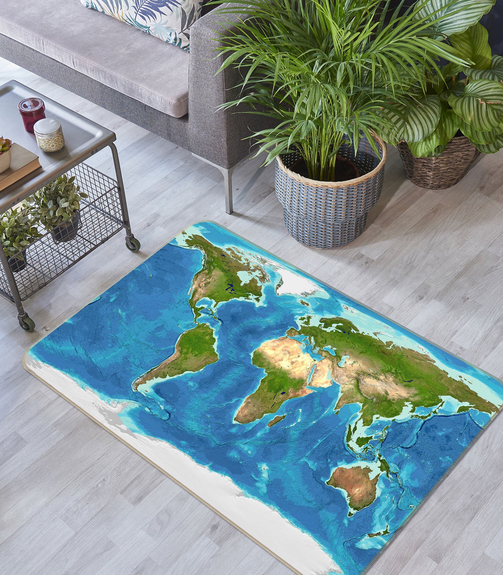 3D Blue Ocean 307 World Map Non Slip Rug Mat