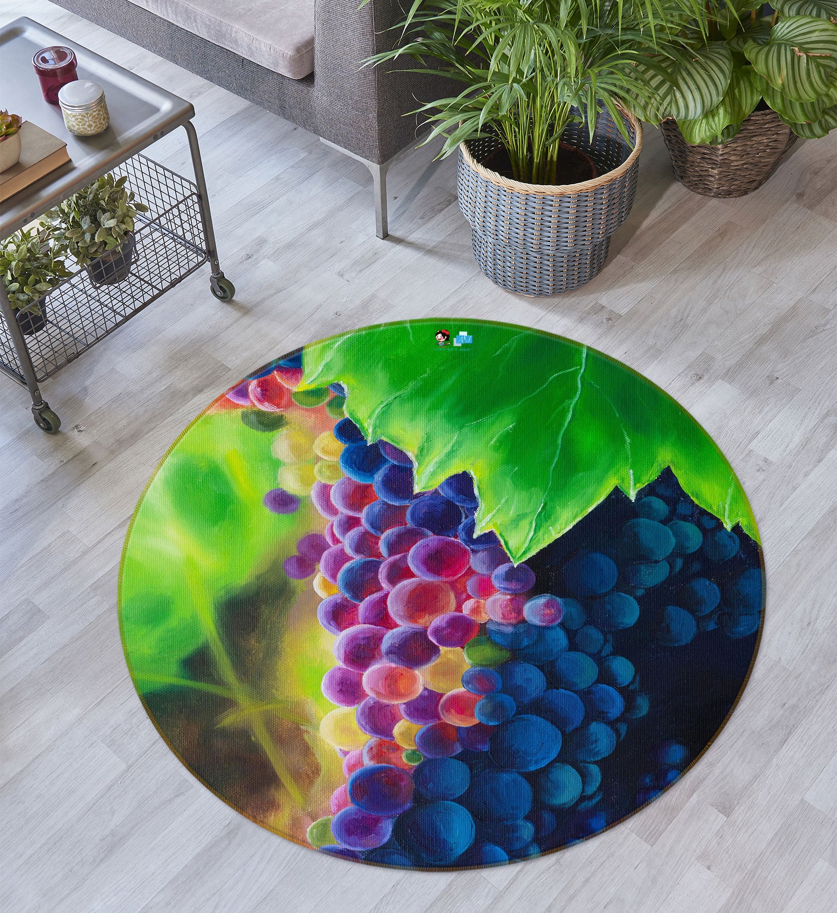 3D Grape 18163 Marina Zotova Rug Round Non Slip Rug Mat