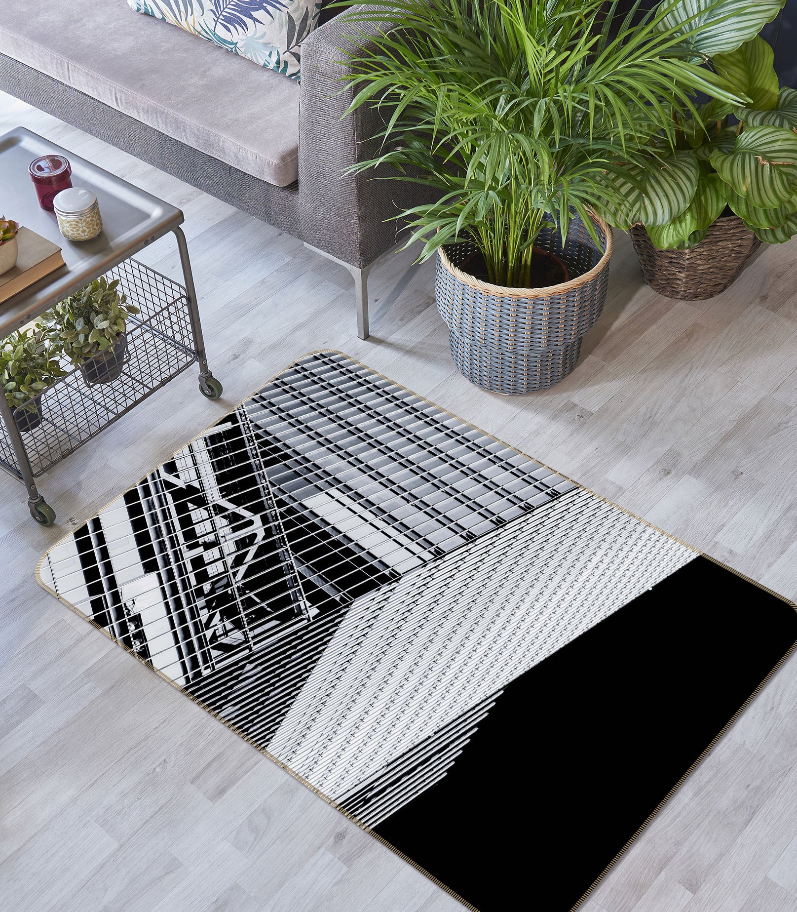 3D Steel Fence 1008 Noirblanc777 Rug Non Slip Rug Mat