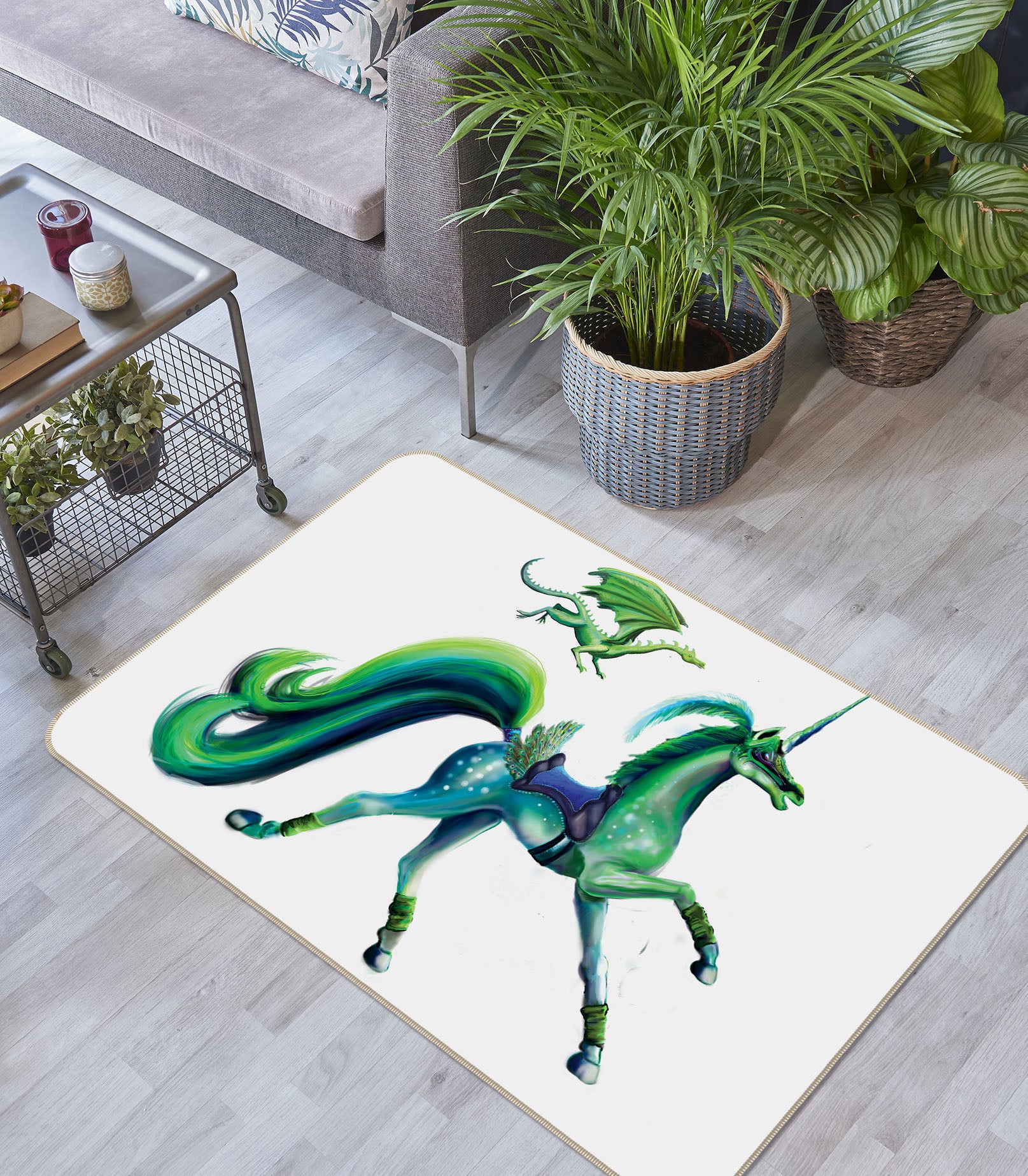 3D Green Unicorn 3021 Rose Catherine Khan Rug Non Slip Rug Mat