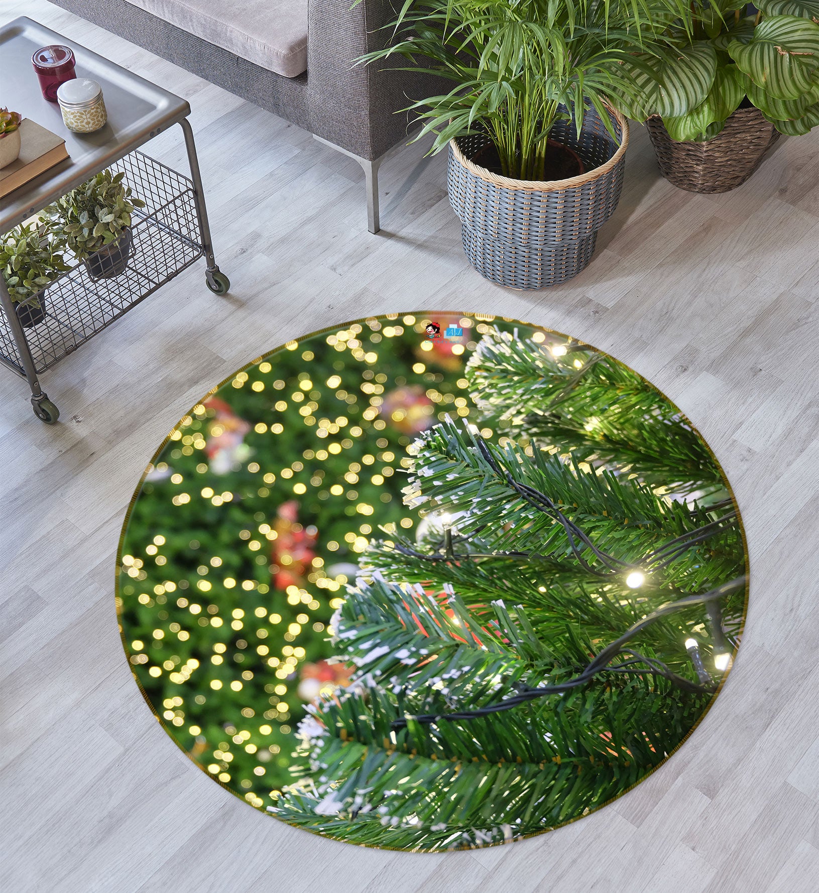 3D Branches 55215 Christmas Round Non Slip Rug Mat Xmas