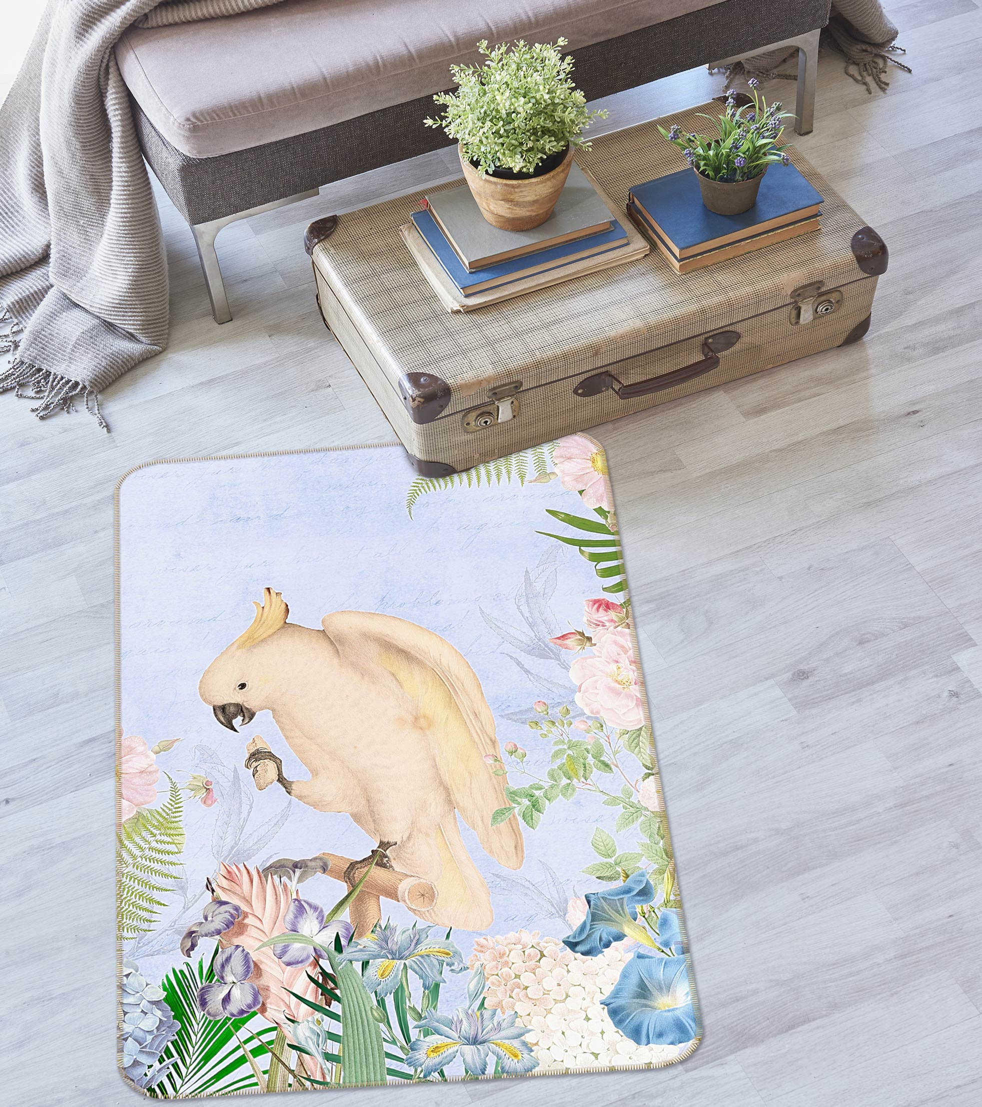 3D White Parrot 157 Uta Naumann Rug Non Slip Rug Mat