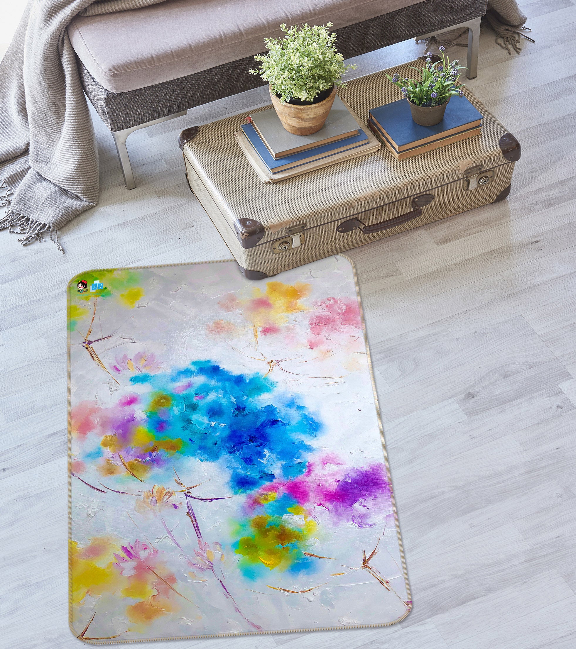 3D Watercolor Flowers 1300 Skromova Marina Rug Non Slip Rug Mat