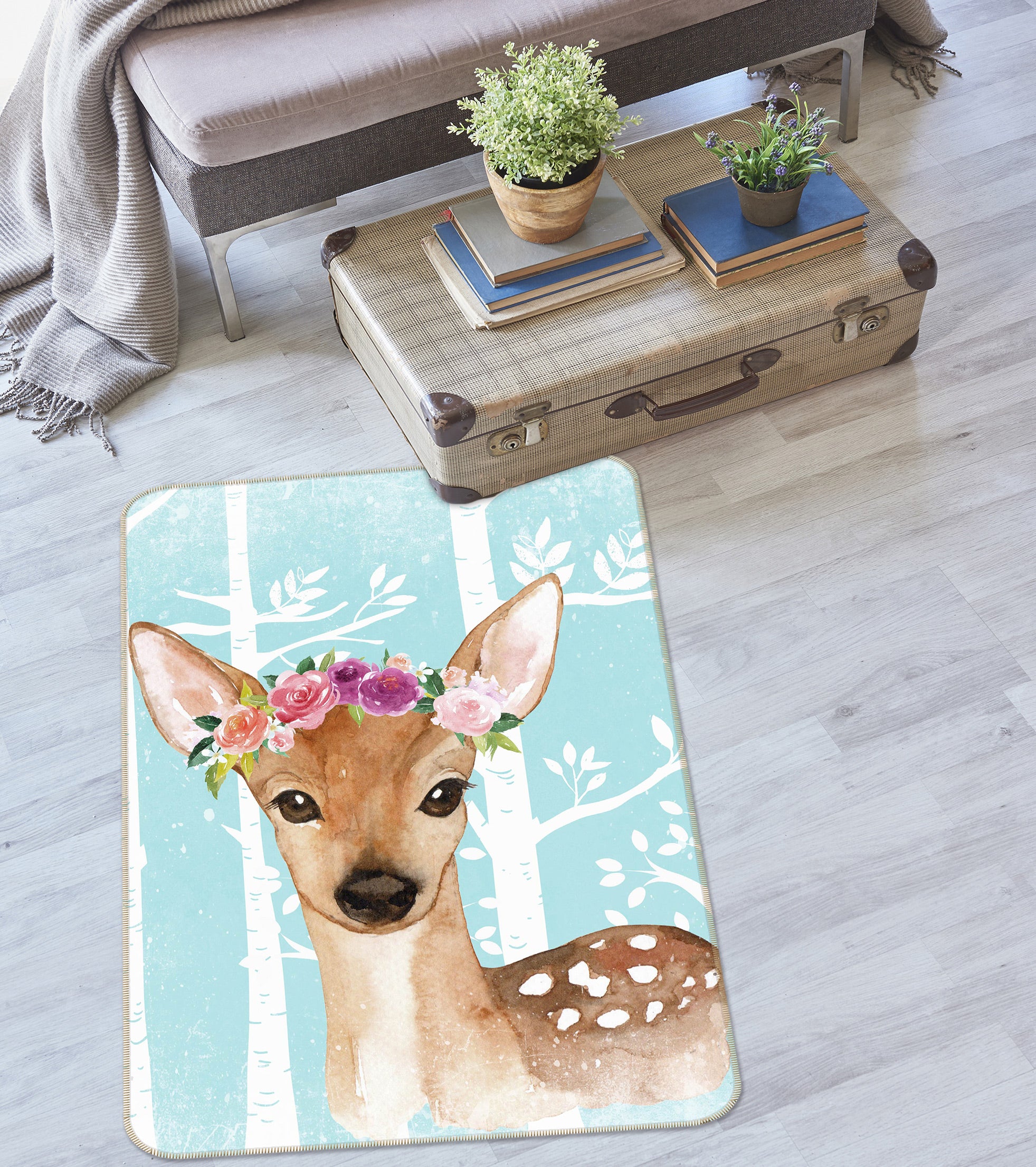 3D Sika Deer Flower 138 Uta Naumann Rug Non Slip Rug Mat