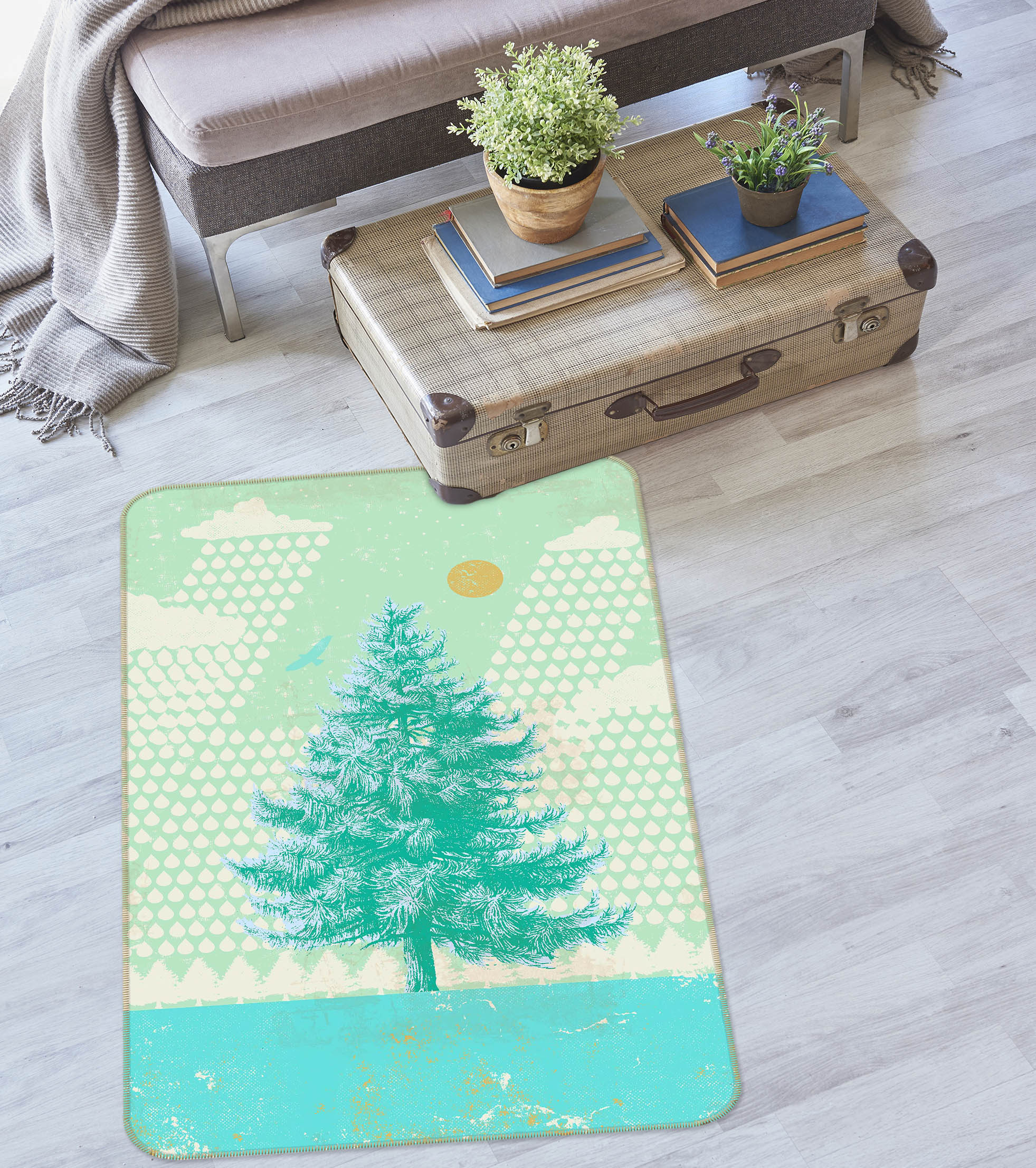 3D Blue Fir Tree 1016 Showdeer Rug Non Slip Rug Mat
