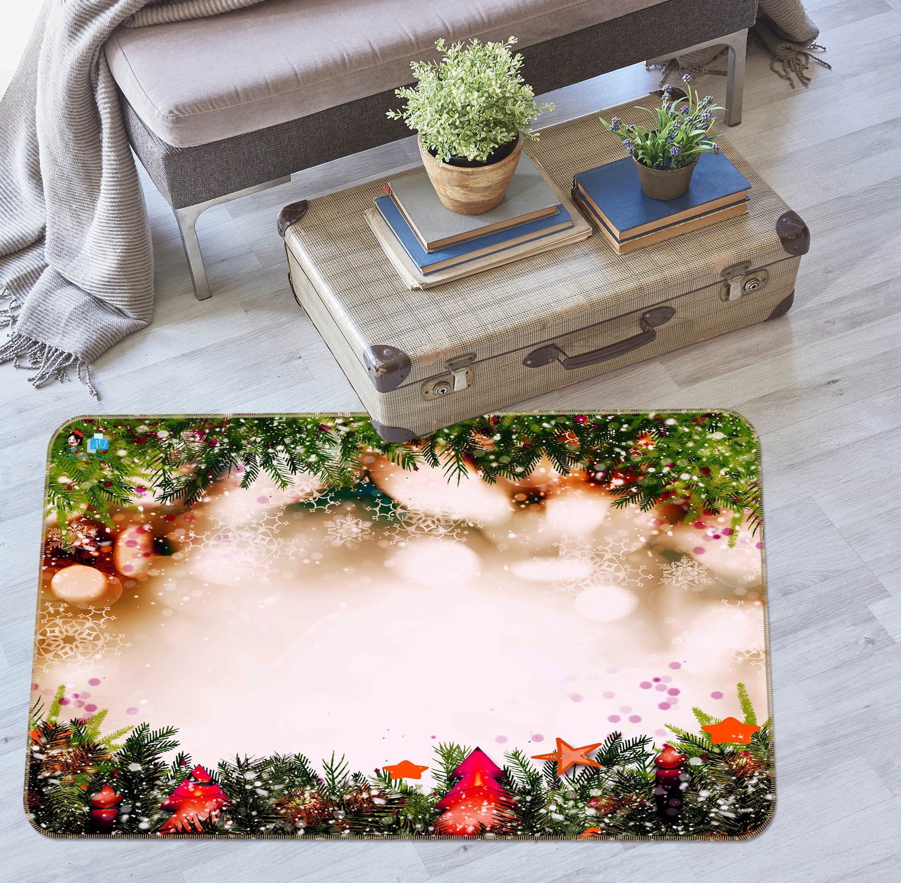3D Up Down Branches 56225 Christmas Non Slip Rug Mat Xmas