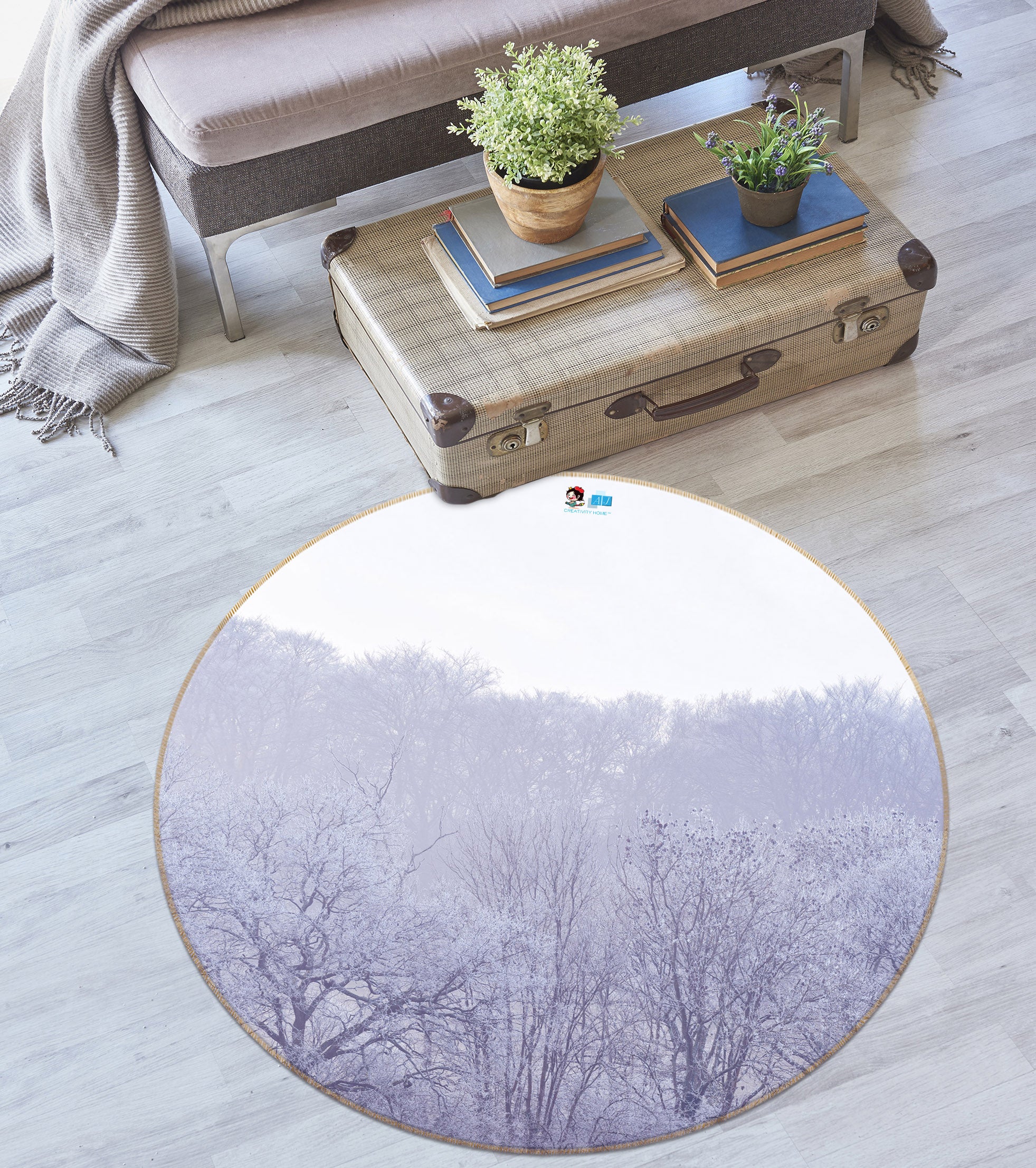3D Fog Tree 7379 Assaf Frank Rug Round Non Slip Rug Mat