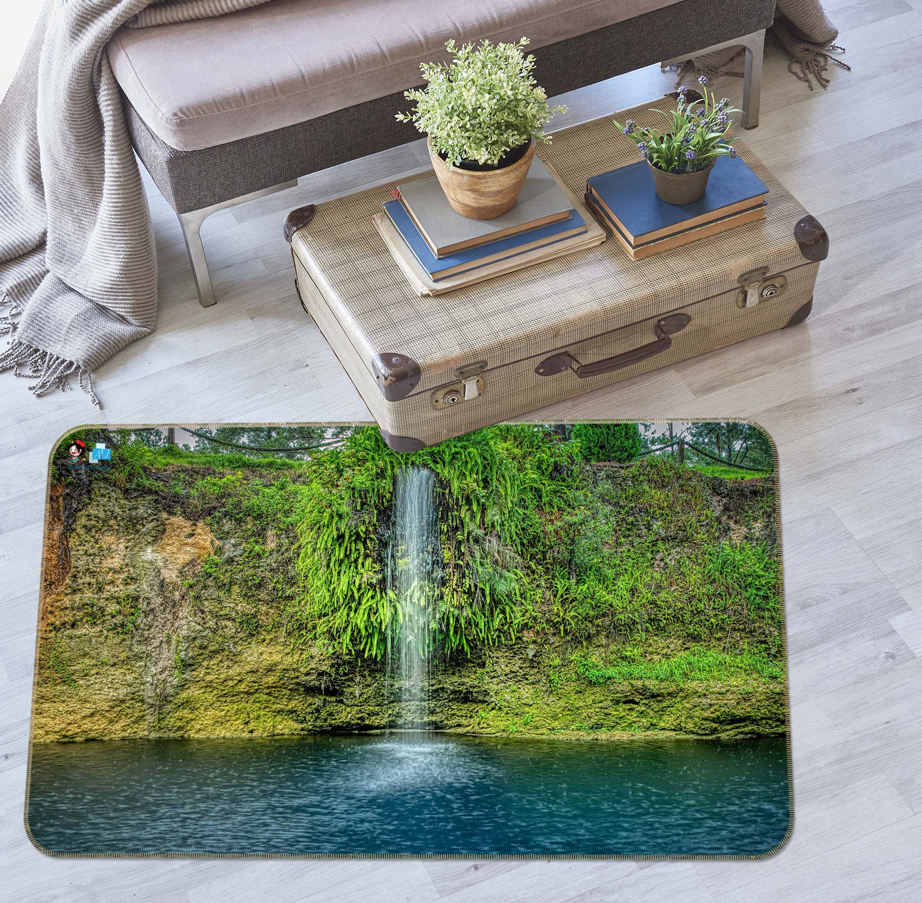 3D Waterfall Lake 5133 Beth Sheridan Rug Non Slip Rug Mat