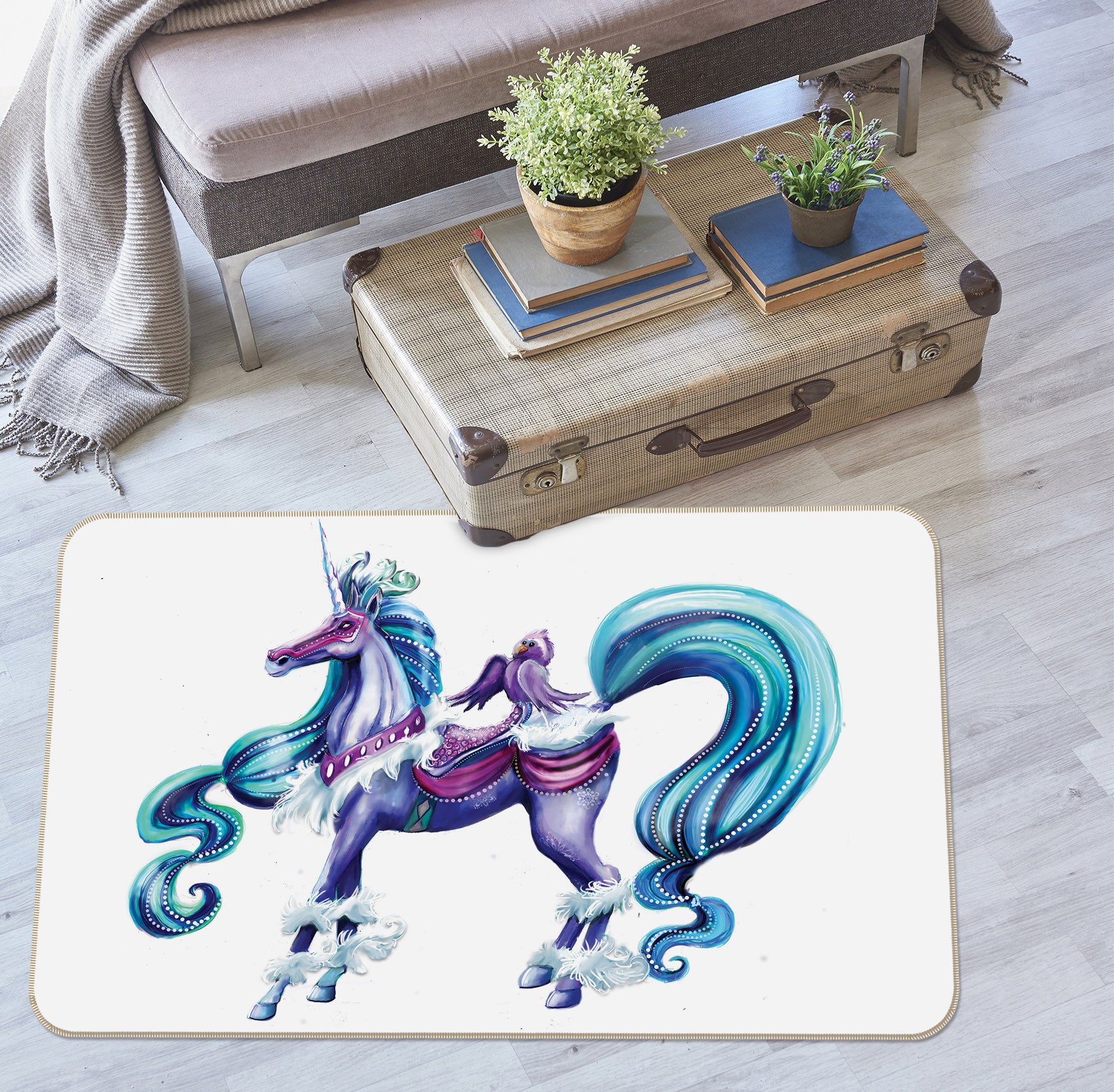 3D Machine Unicorn 3027 Rose Catherine Khan Rug Non Slip Rug Mat