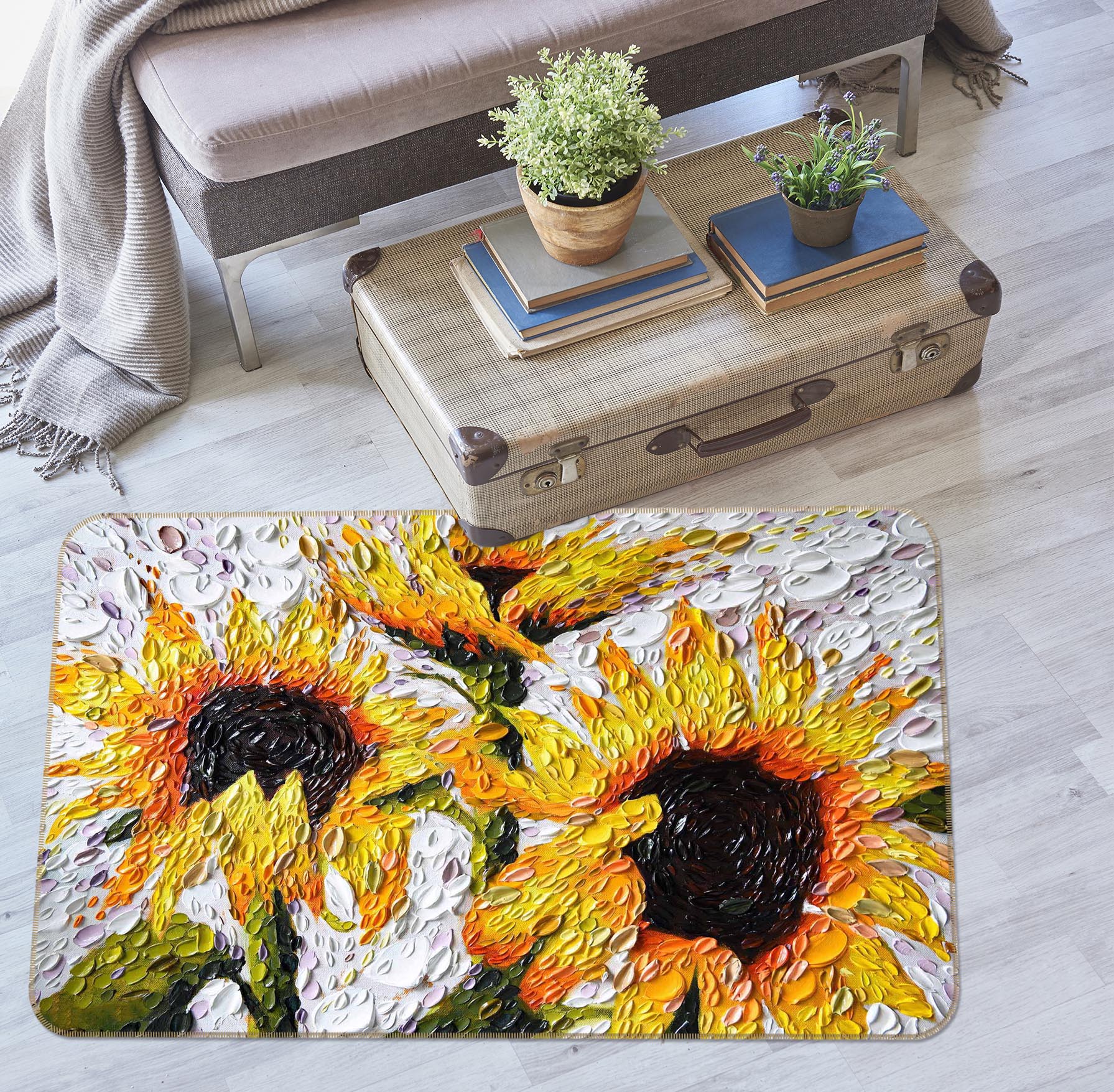3D Sunflowers 1004 Dena Tollefson Rug Non Slip Rug Mat