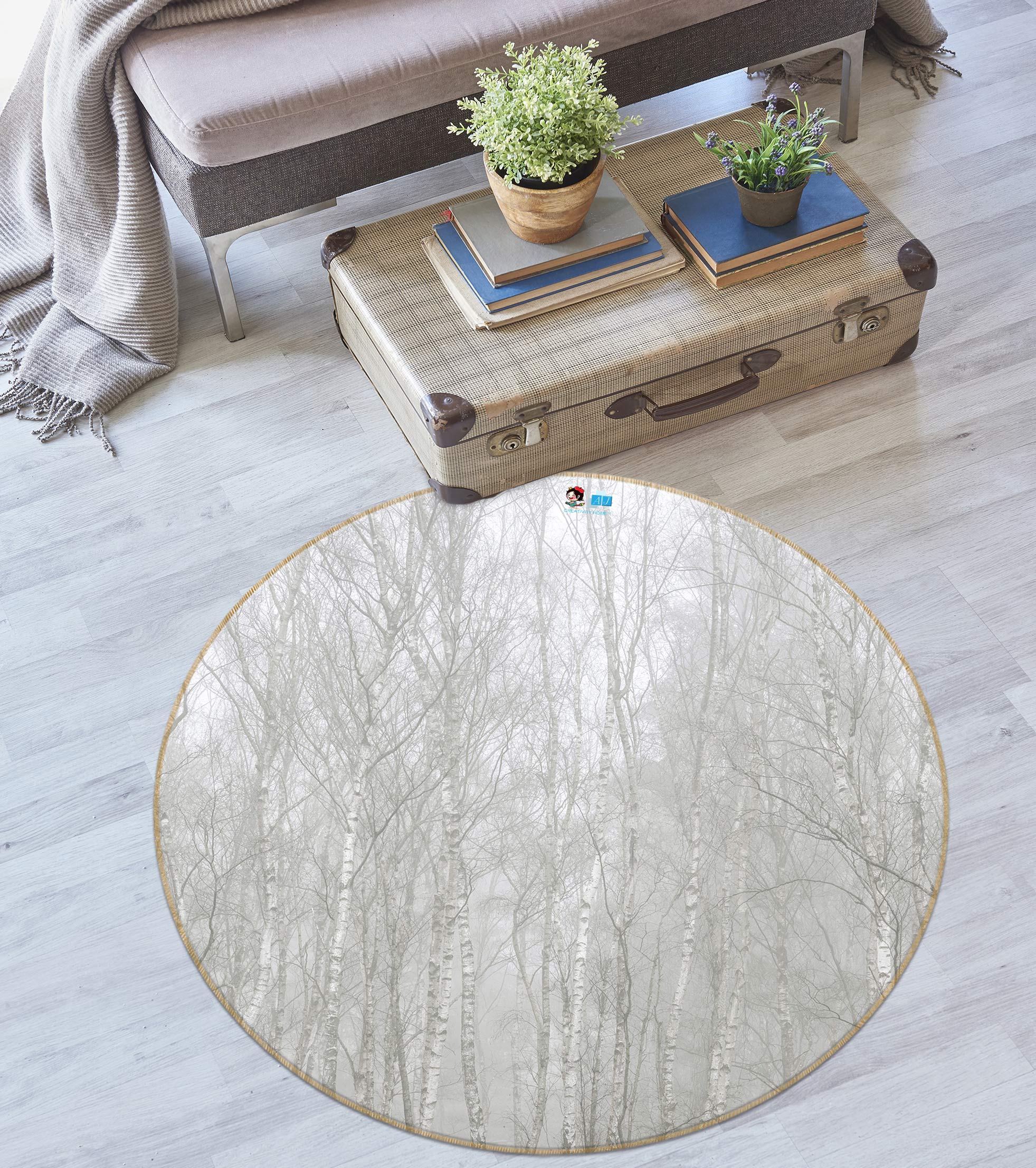 3D Forest Branches 7582 Assaf Frank Rug Round Non Slip Rug Mat