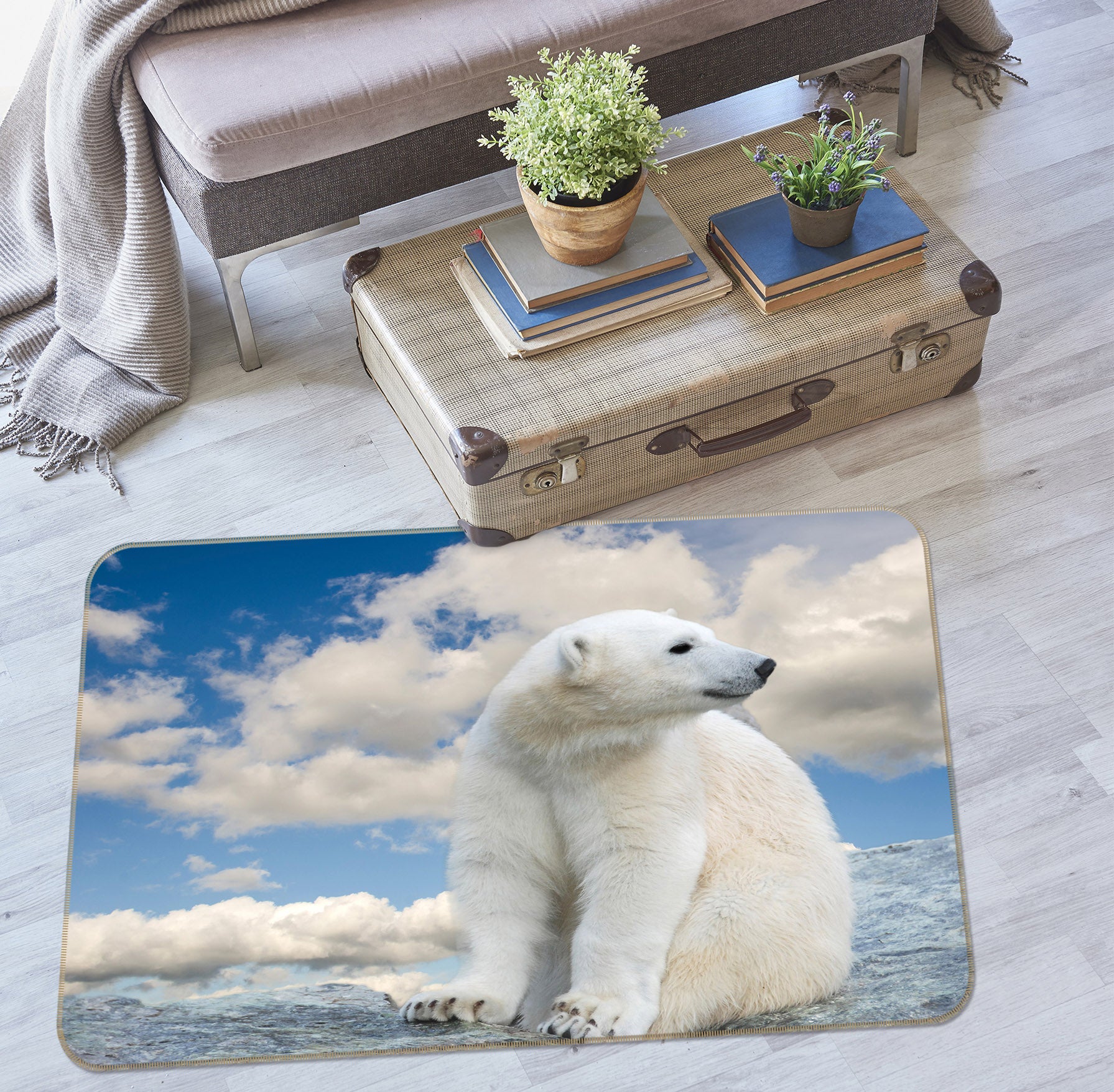 3D White Bear Cloud 133 Animal Non Slip Rug Mat