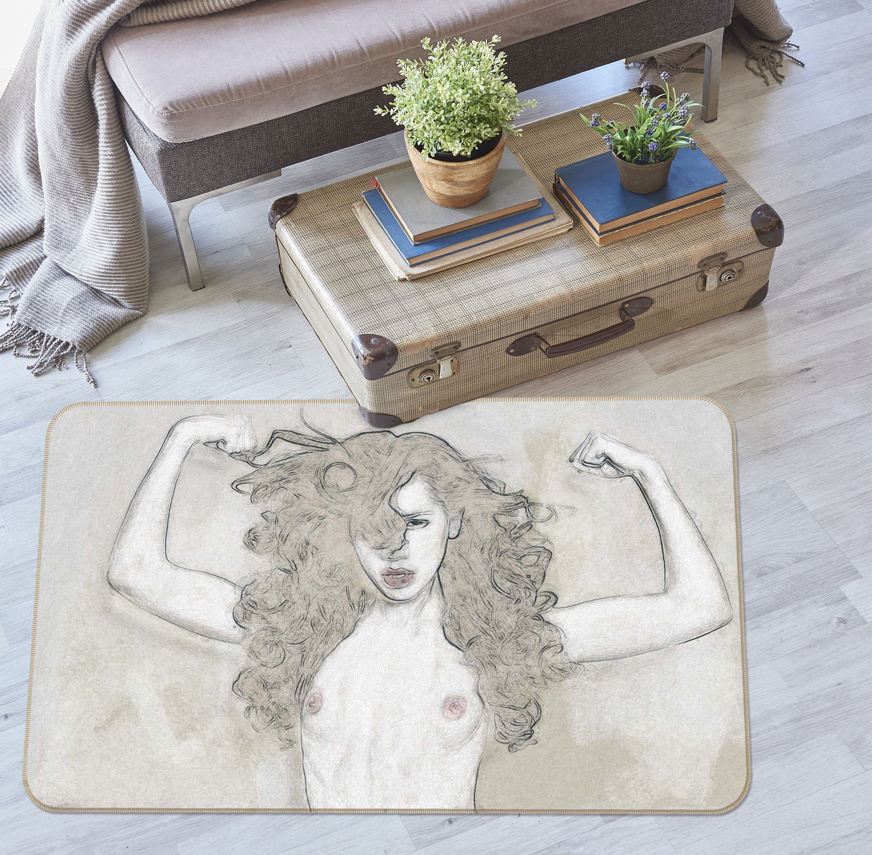 3D Long Haired Girl 1005 Marco Cavazzana Rug Non Slip Rug Mat