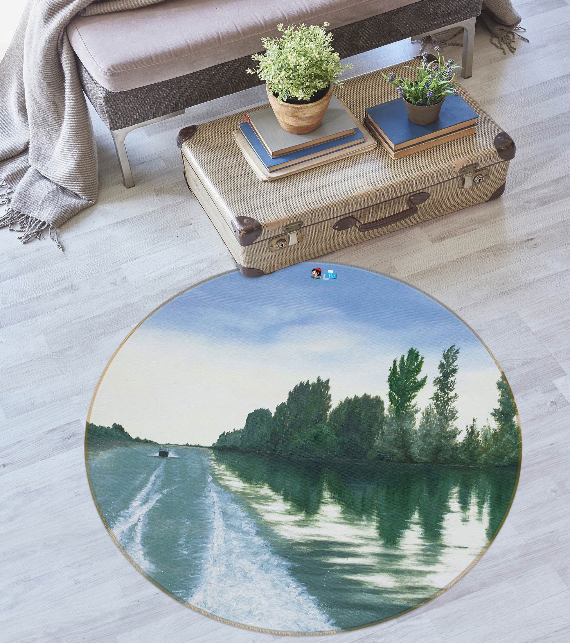 3D River Woods 18162 Marina Zotova Rug Round Non Slip Rug Mat