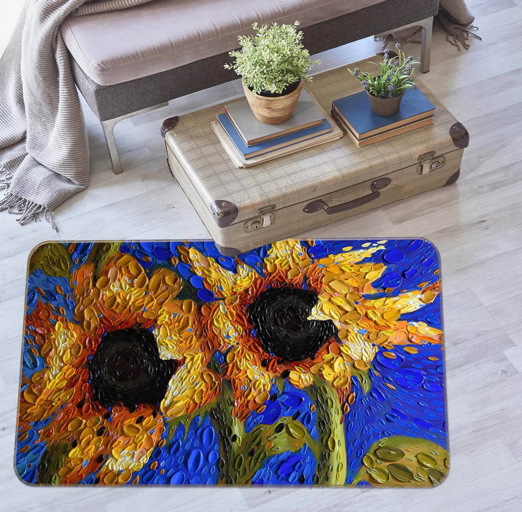 3D Sunflowers 1002 Dena Tollefson Rug Non Slip Rug Mat