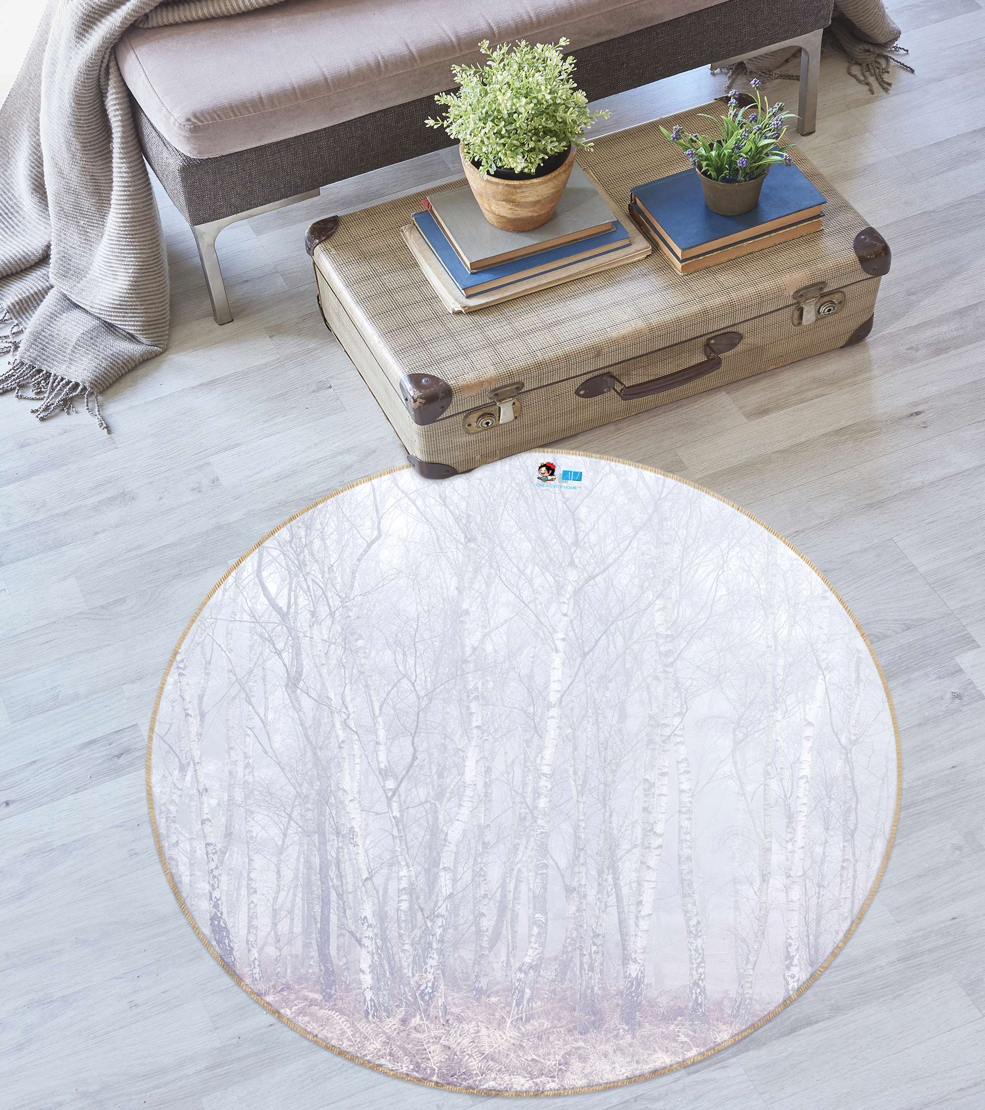 3D Foggy Forest 7581 Assaf Frank Rug Round Non Slip Rug Mat